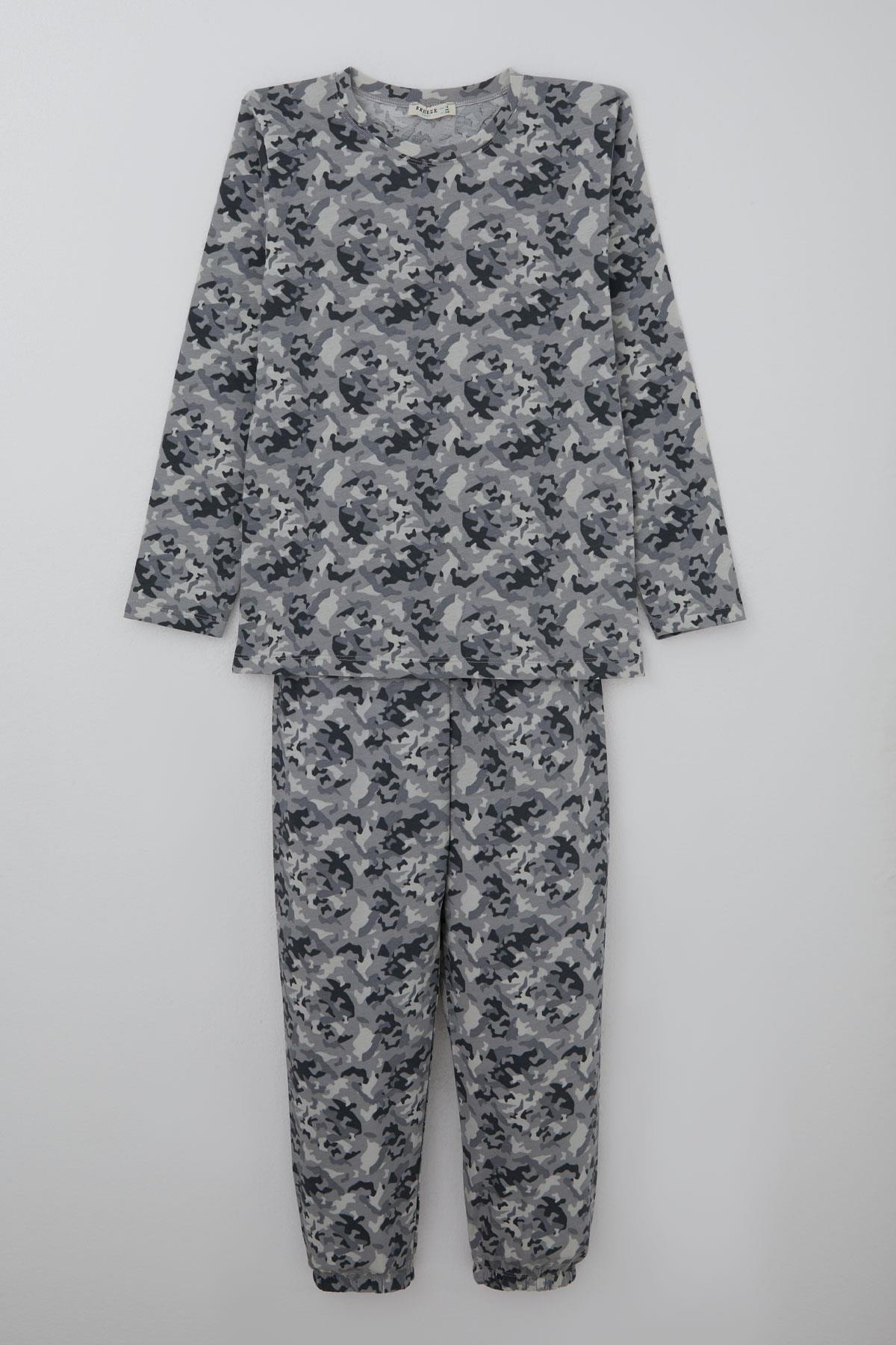 Breeze Erkek Çocuk Pijama Takımı Kamuflaj Desenli Gri (9-12 Yaş)
