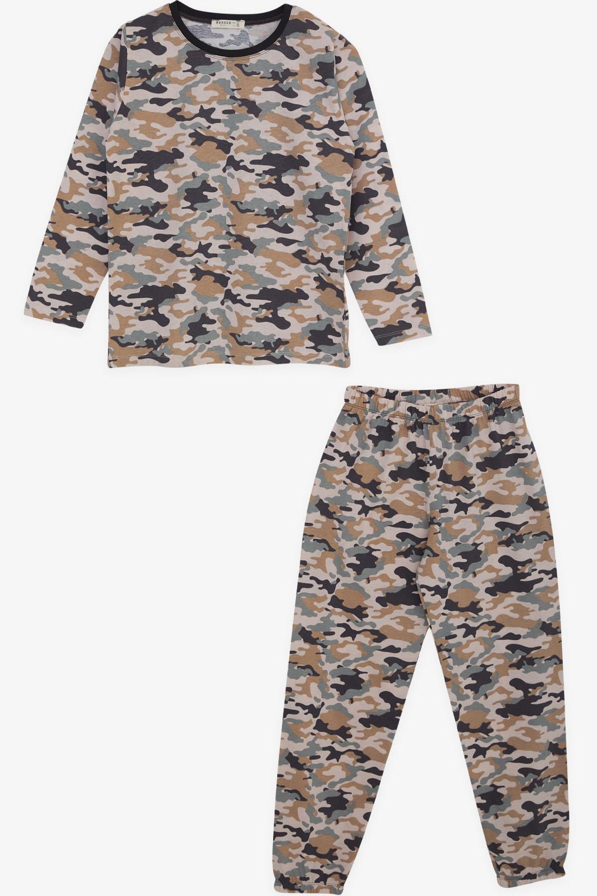 Breeze Erkek Çocuk Pijama Takımı Kamuflaj Desenli Bej (9-12 Yaş)