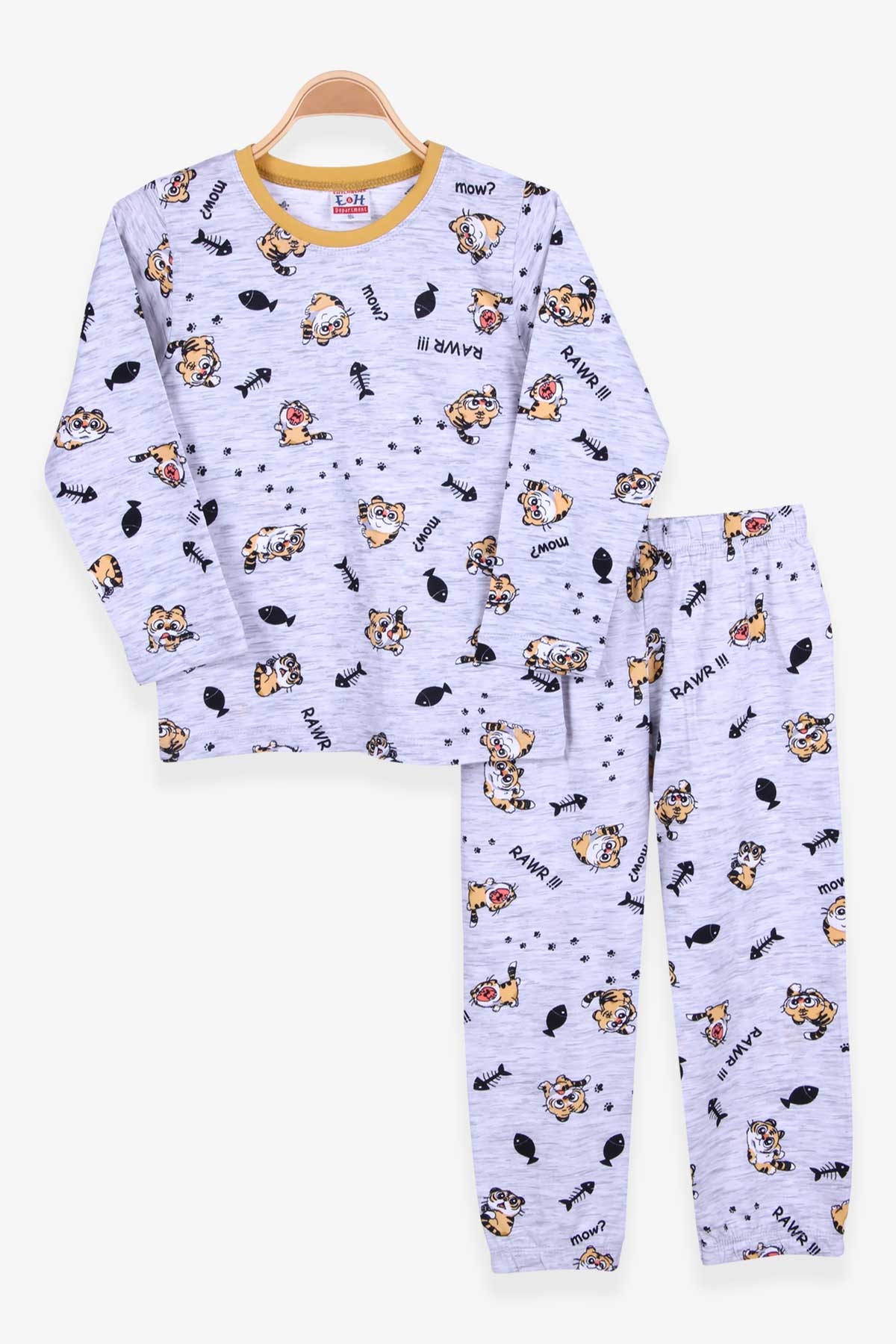 Breeze Erkek Çocuk Pijama Takımı Kaplancık Desenli Gri Melanj (4-8 Yaş)