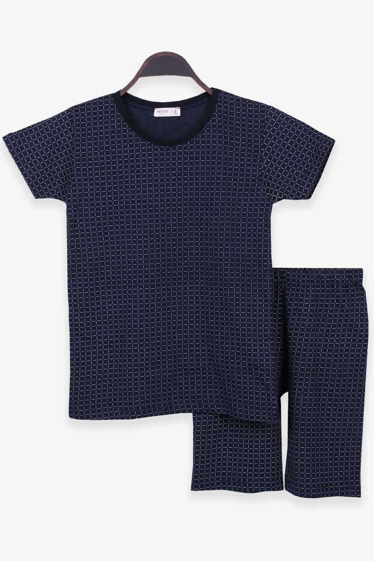 Breeze Erkek Çocuk Pijama Takımı Kare Desenli Lacivert (9-12 Yaş)