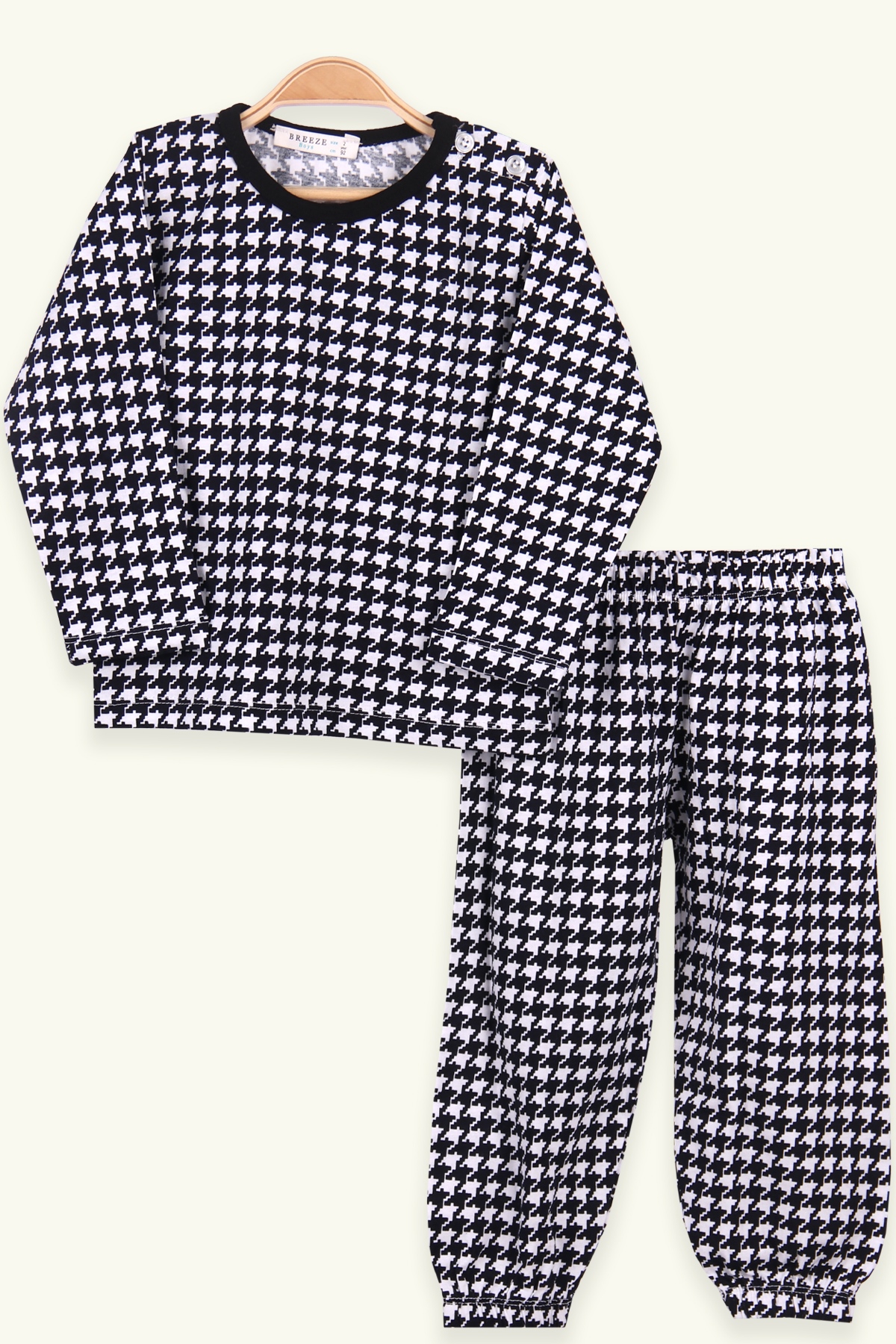 Breeze Erkek Çocuk Pijama Takımı Kazayağı Desenli Siyah (2-6 Yaş)