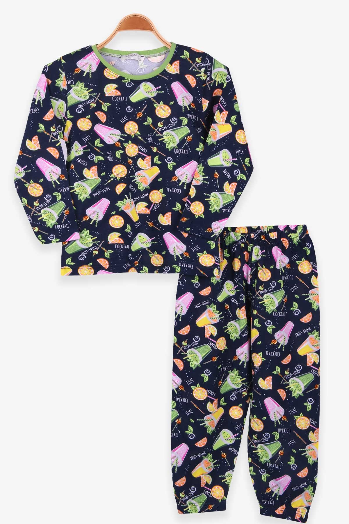 Breeze Erkek Çocuk Pijama Takımı Kokteyl Desenli Lacivert (4-8 Yaş)