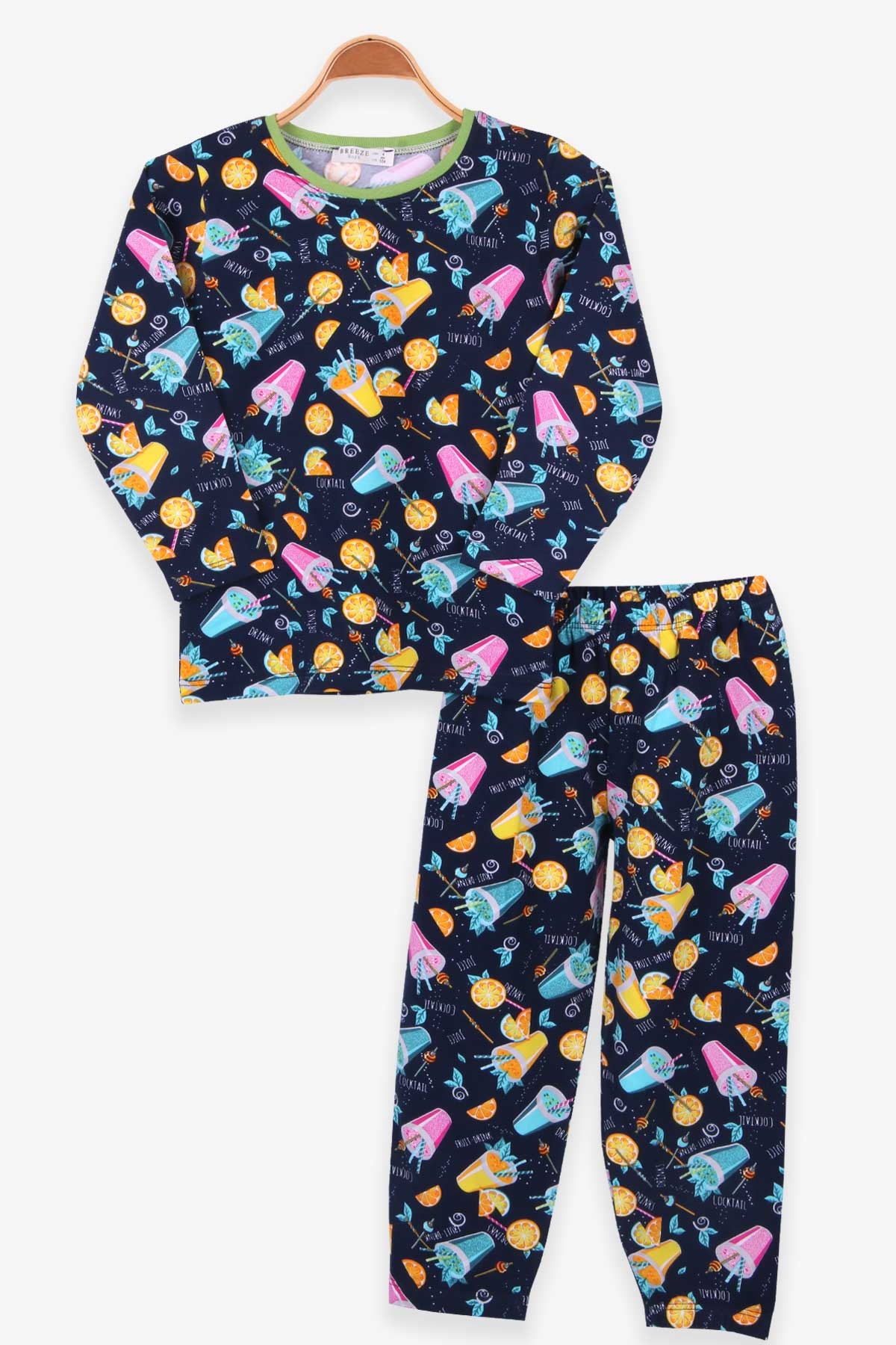 Breeze Erkek Çocuk Pijama Takımı Kokteyl Desenli Lacivert (4-8 Yaş)