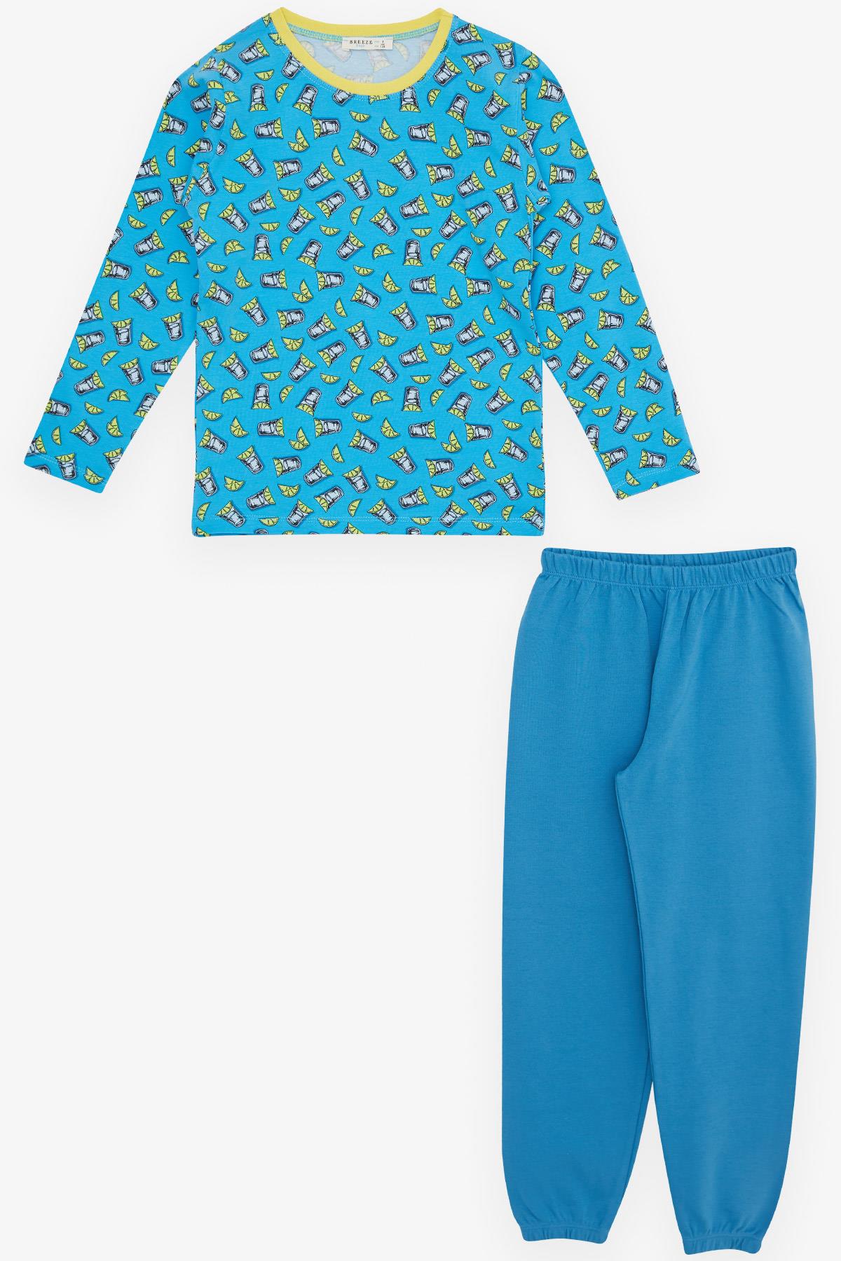 Breeze Erkek Çocuk Pijama Takımı Kokteyl Desenli Mavi (4-8 Yaş)