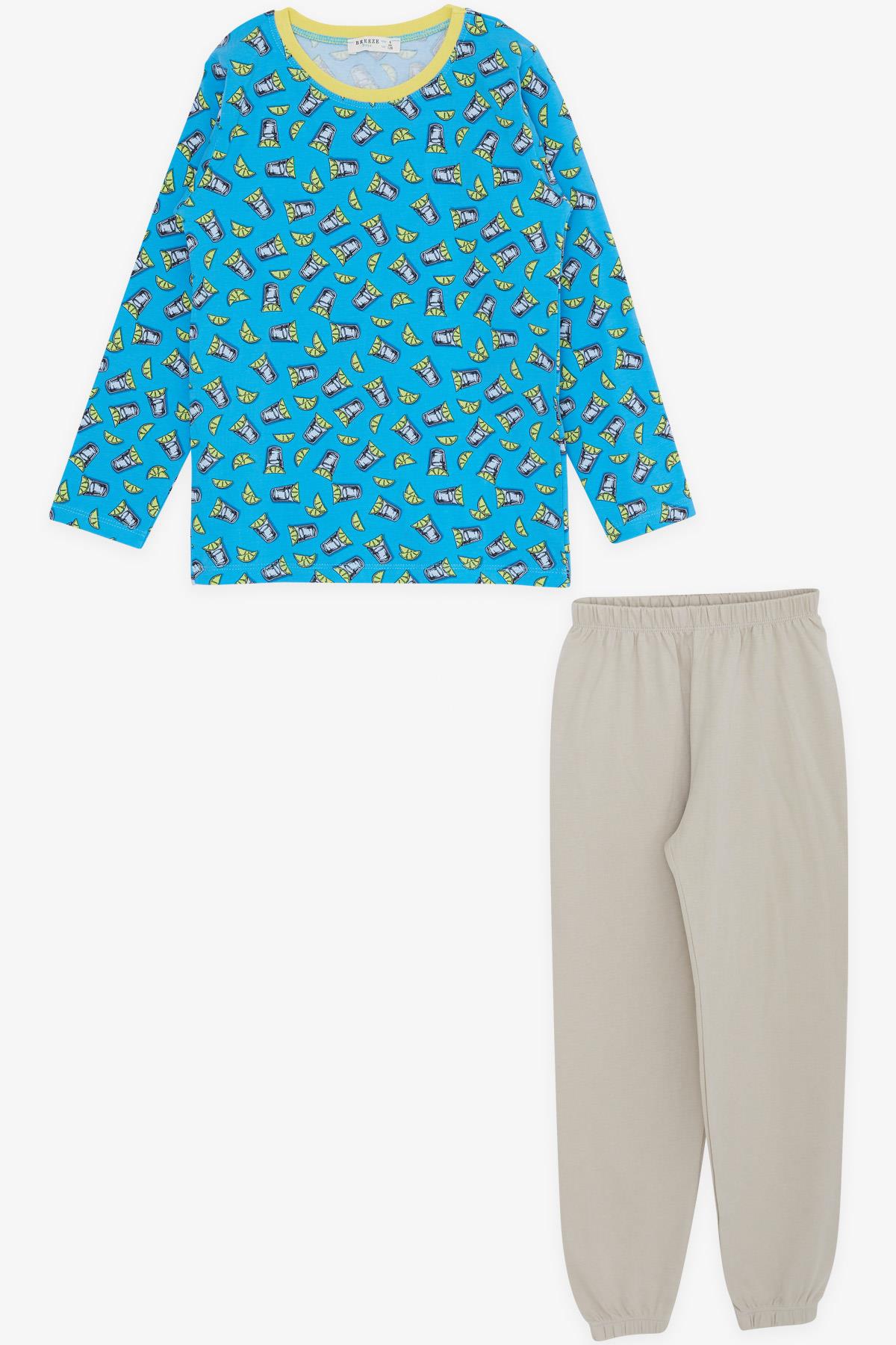 Breeze Erkek Çocuk Pijama Takımı Kokteyl Desenli Mavi (4-8 Yaş)