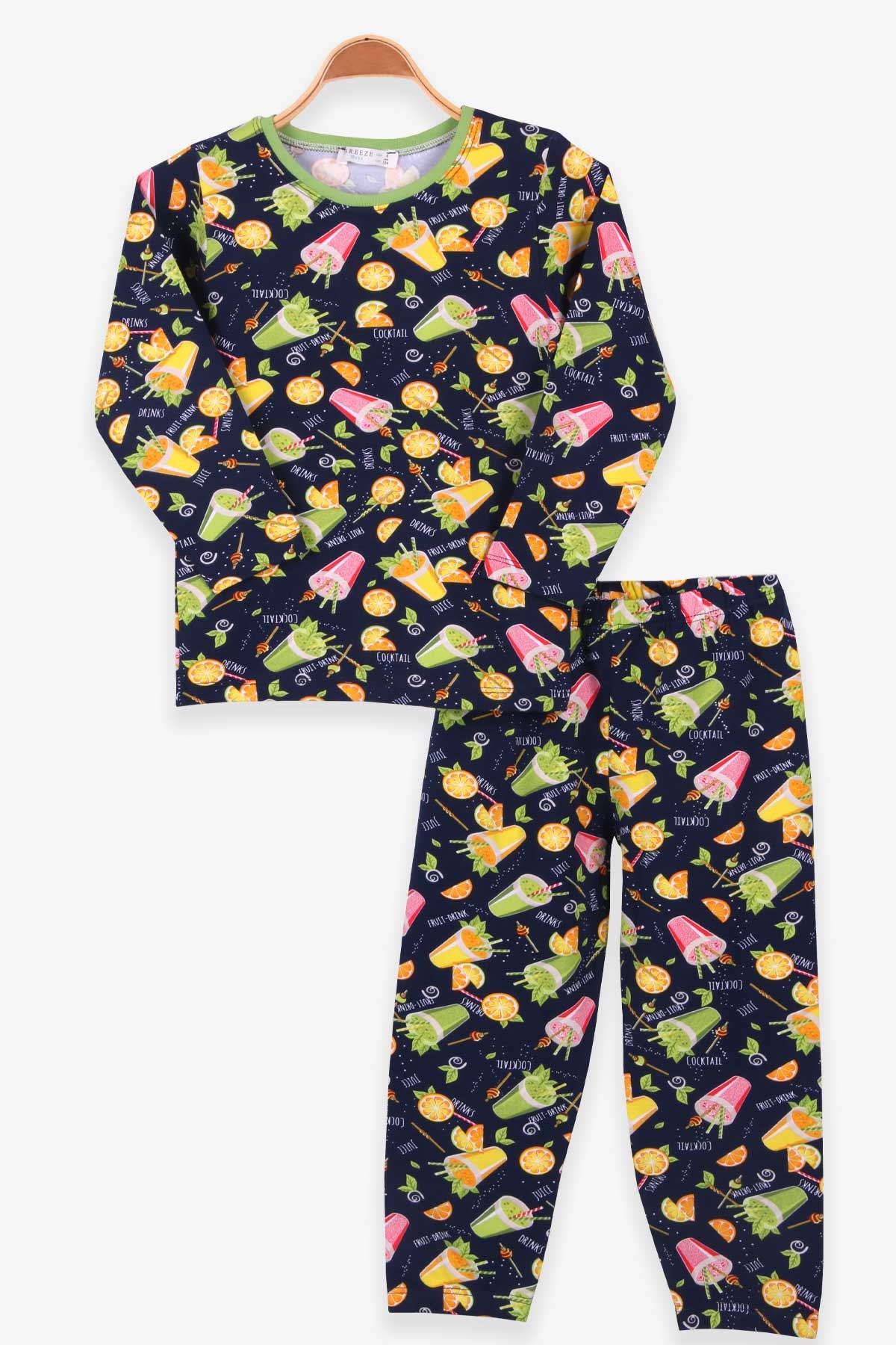 Breeze Erkek Çocuk Pijama Takımı Kokteyl Desenli Lacivert (4-8 Yaş)