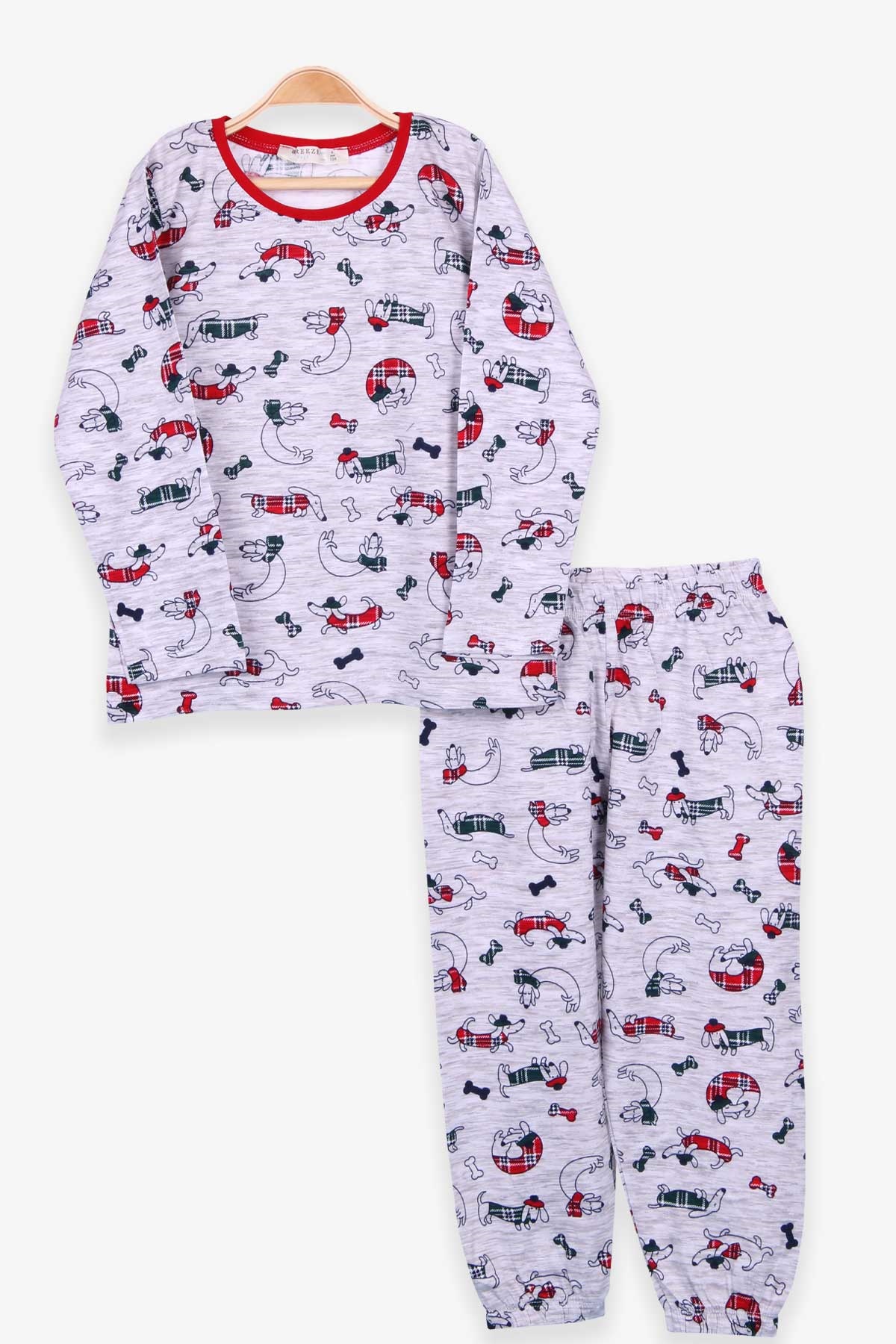 Breeze Erkek Çocuk Pijama Takımı Köpekli Gri Melanj (4-8 Yaş)