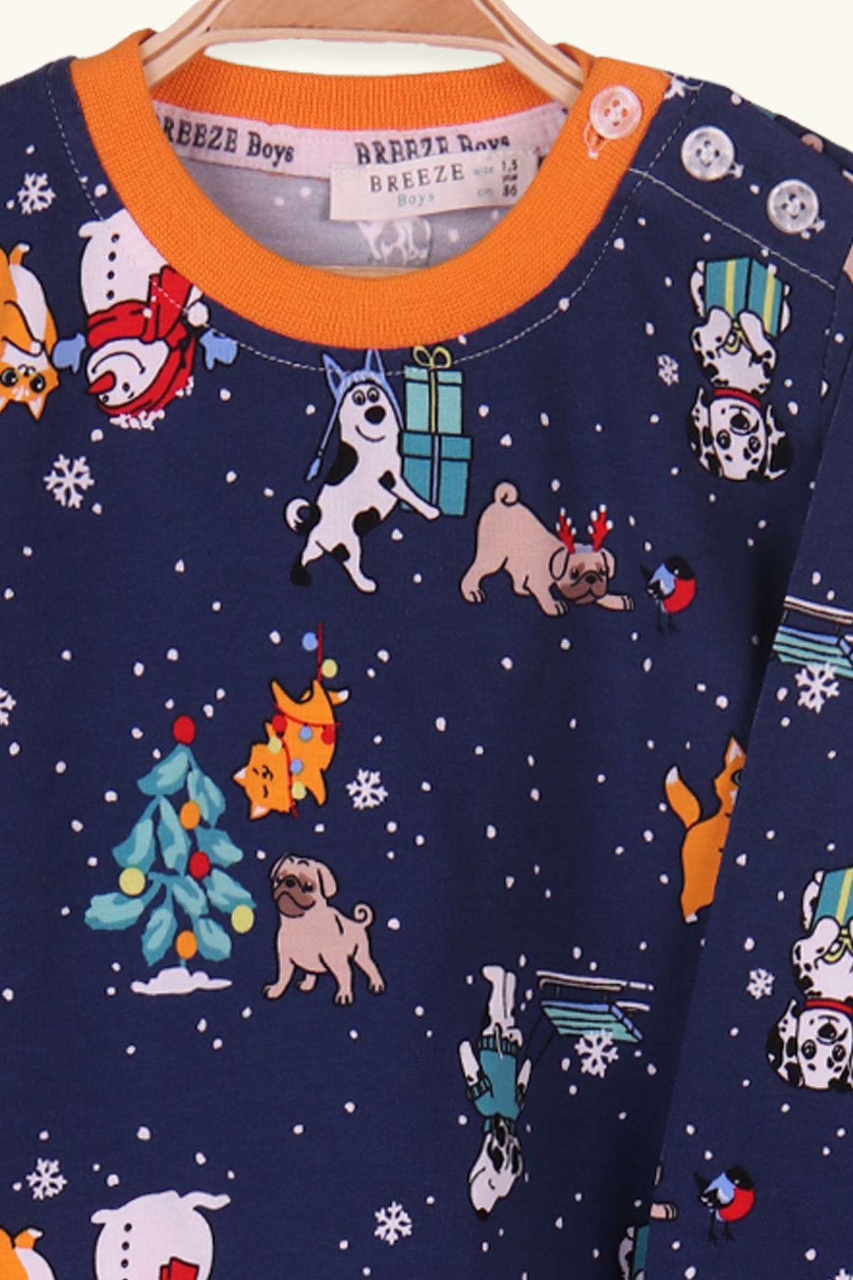 Erkek Çocuk Pijama Takımı Noel Temalı Koyu Mavi 1.5 Yaş - Yumuşak Kumaş |  Breeze