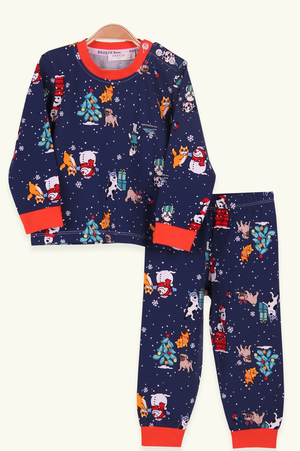 Breeze Erkek Çocuk Pijama Takımı Köpek Desenli Koyu Mavi (1.5-5 Yaş)