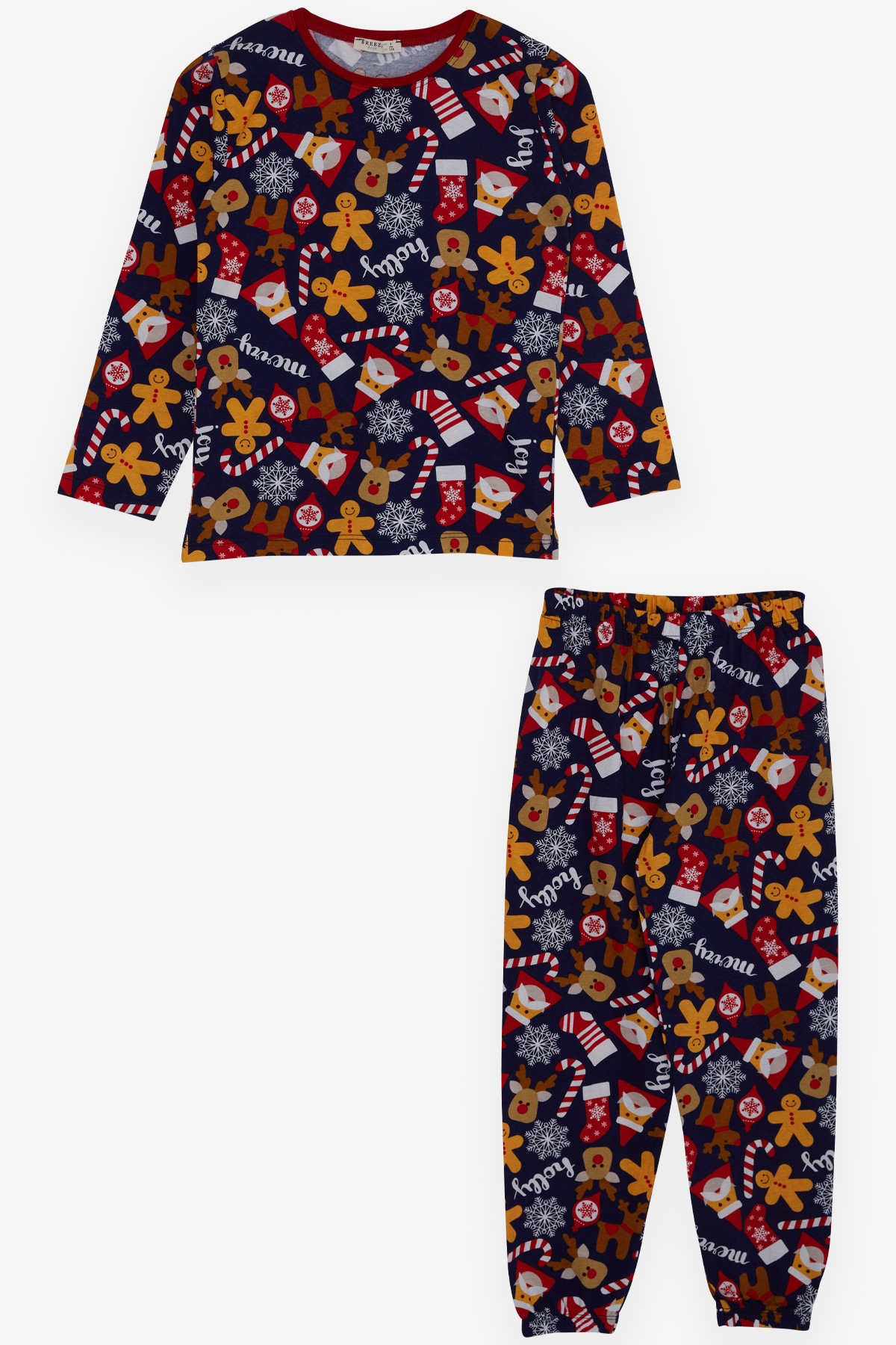 Breeze Erkek Çocuk Pijama Takımı Kurabiye Desenli Koyu Mavi (4-8 Yaş)