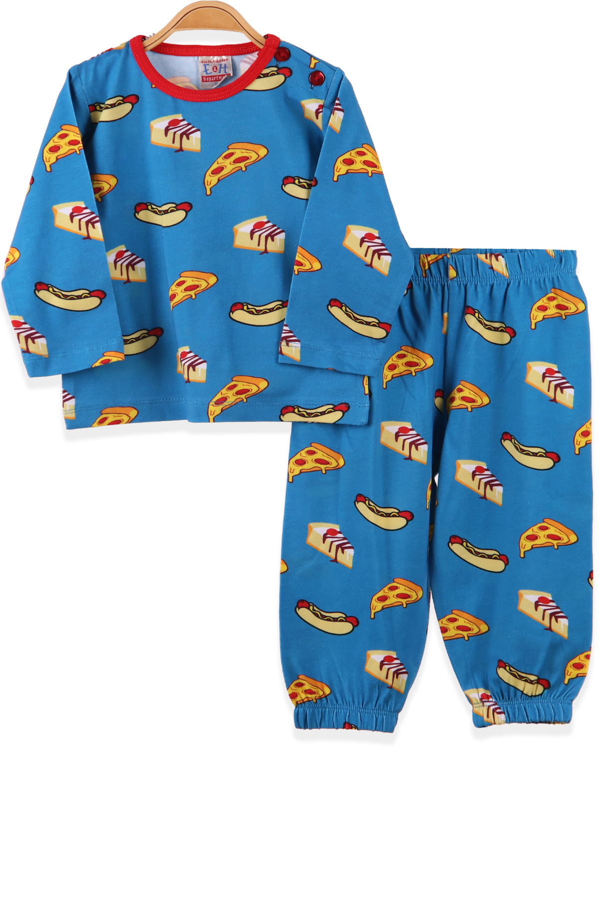 Erkek Çocuk Pijama Takımı Pizzalı Mavi 4 Yaş - Yumuşak Kumaş | Breeze