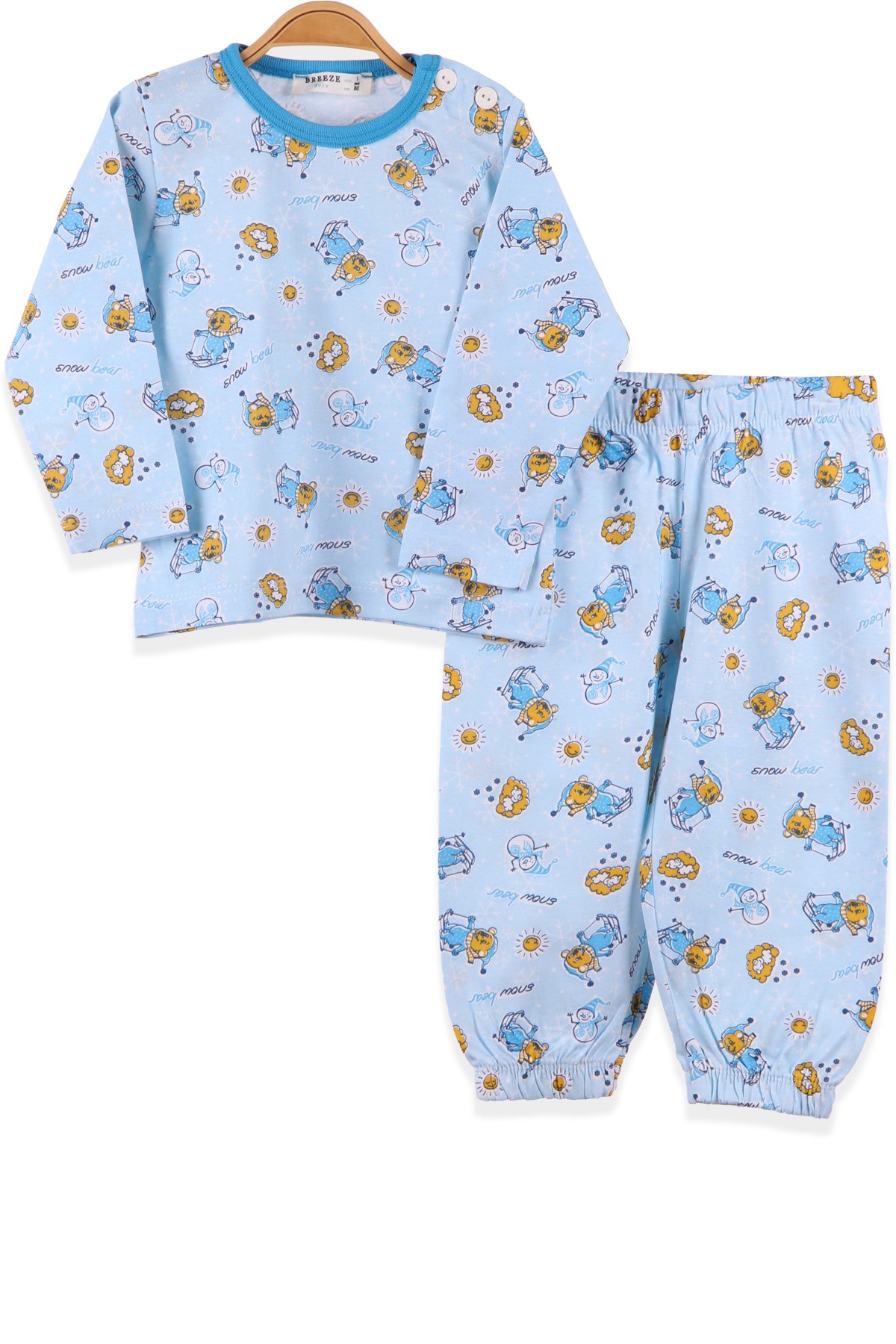 Erkek Çocuk Pijama Takımı Ayıcıklı Mavi 1 Yaş - Yumuşak Kumaş | Breeze