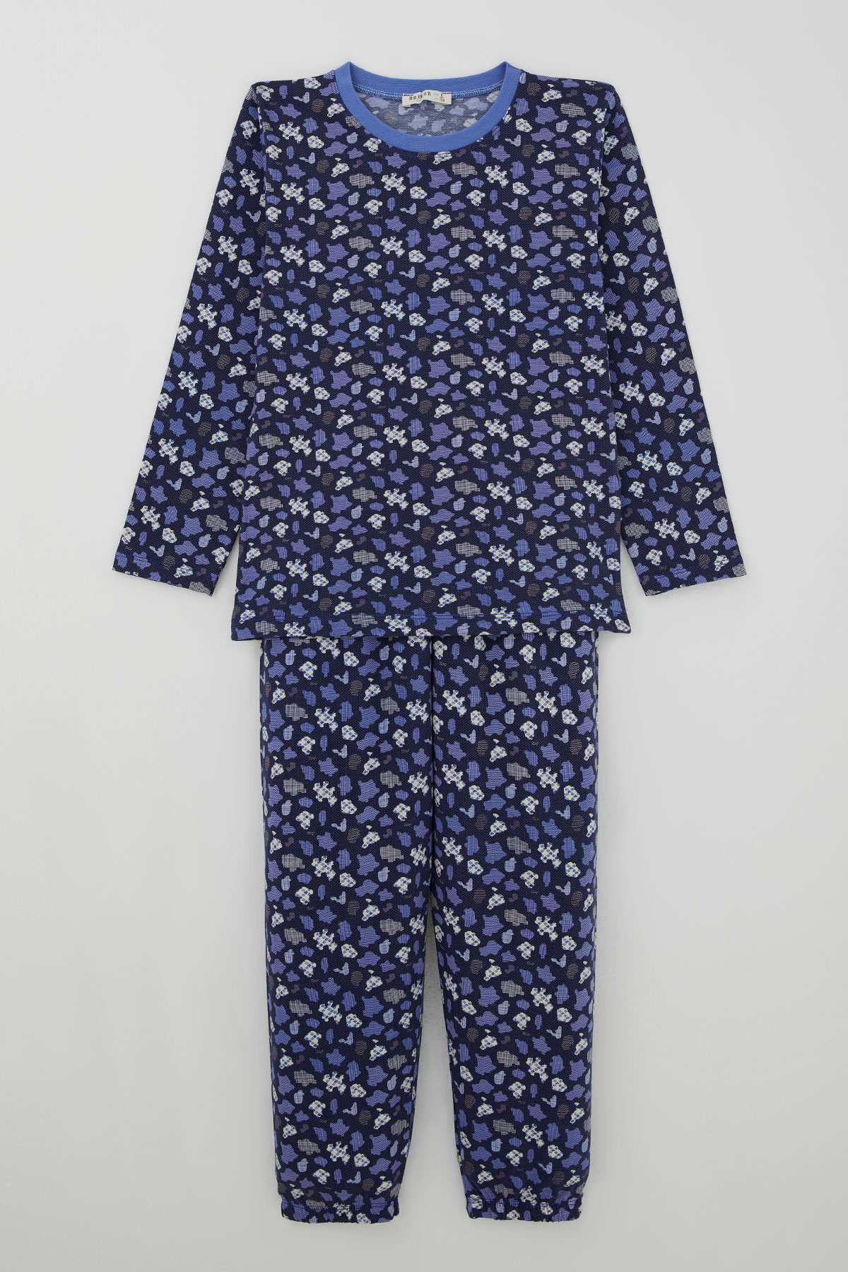 Breeze Erkek Çocuk Pijama Takımı Modern Kare & Kamuflaj Desenli Morcivert (4-8 Yaş)