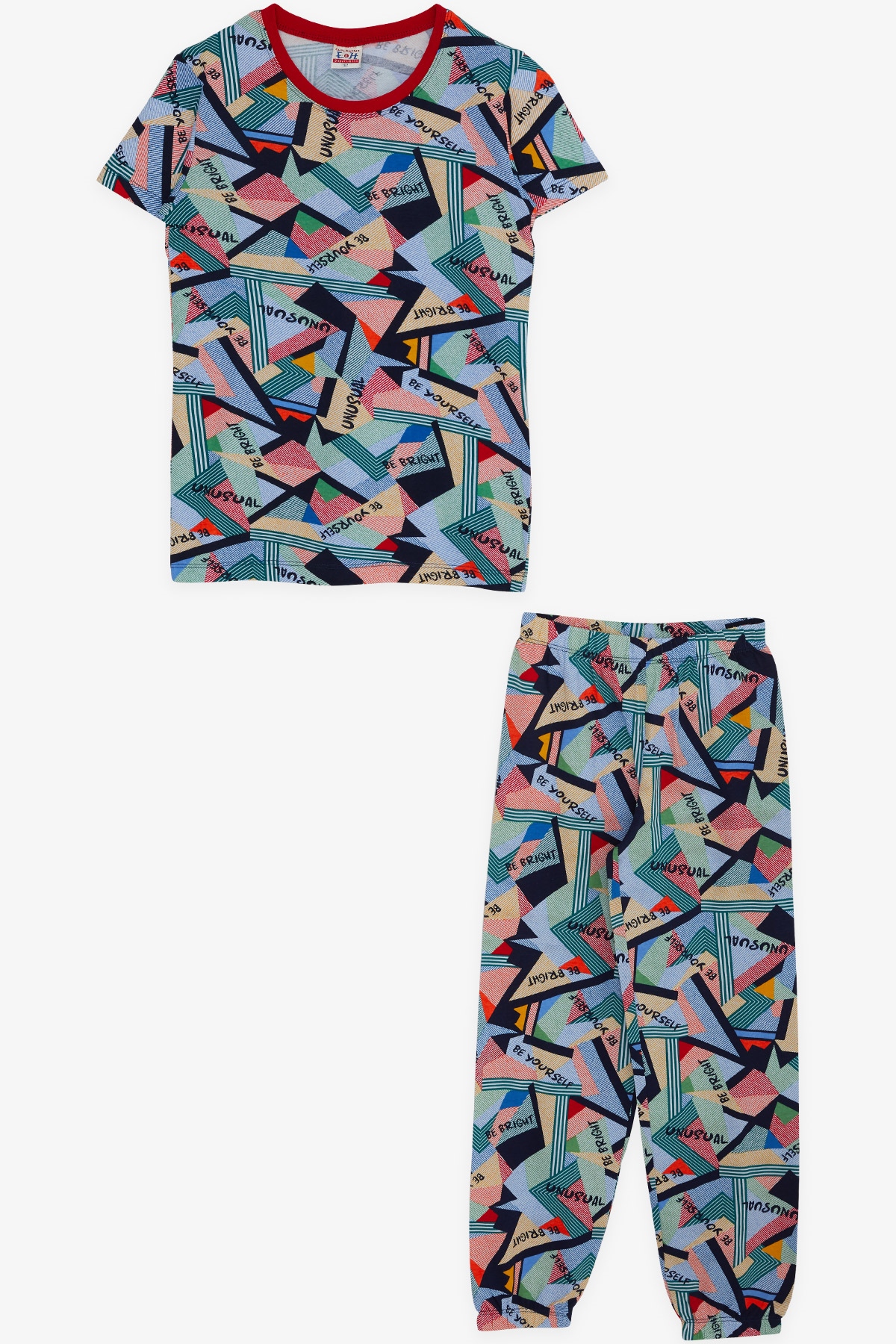 Breeze Erkek Çocuk Pijama Takımı Mozaik Desenli Karışık Renk (5-7 Yaş)