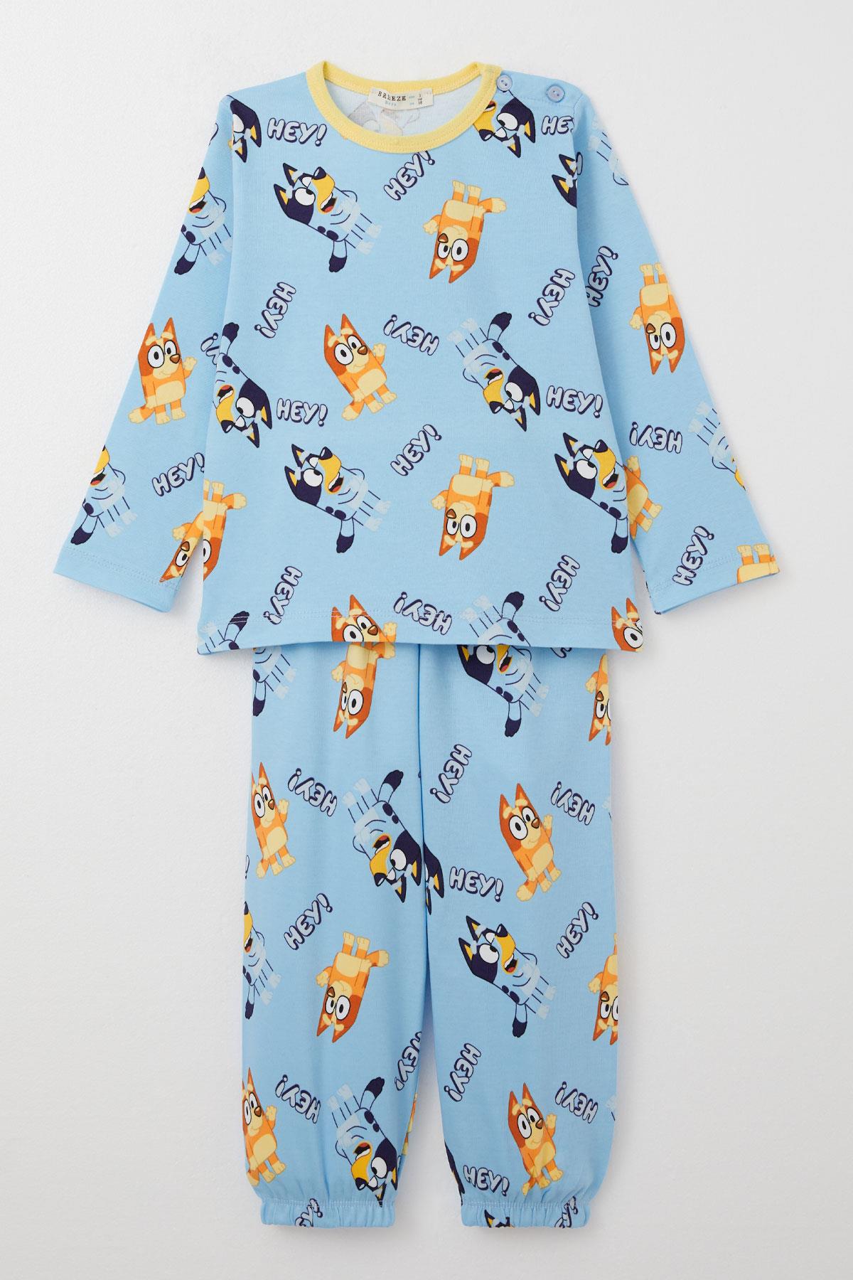 Breeze Erkek Çocuk Pijama Takımı Mutlu Köpekçikler Desenli Açık Mavi (1-3 Yaş)