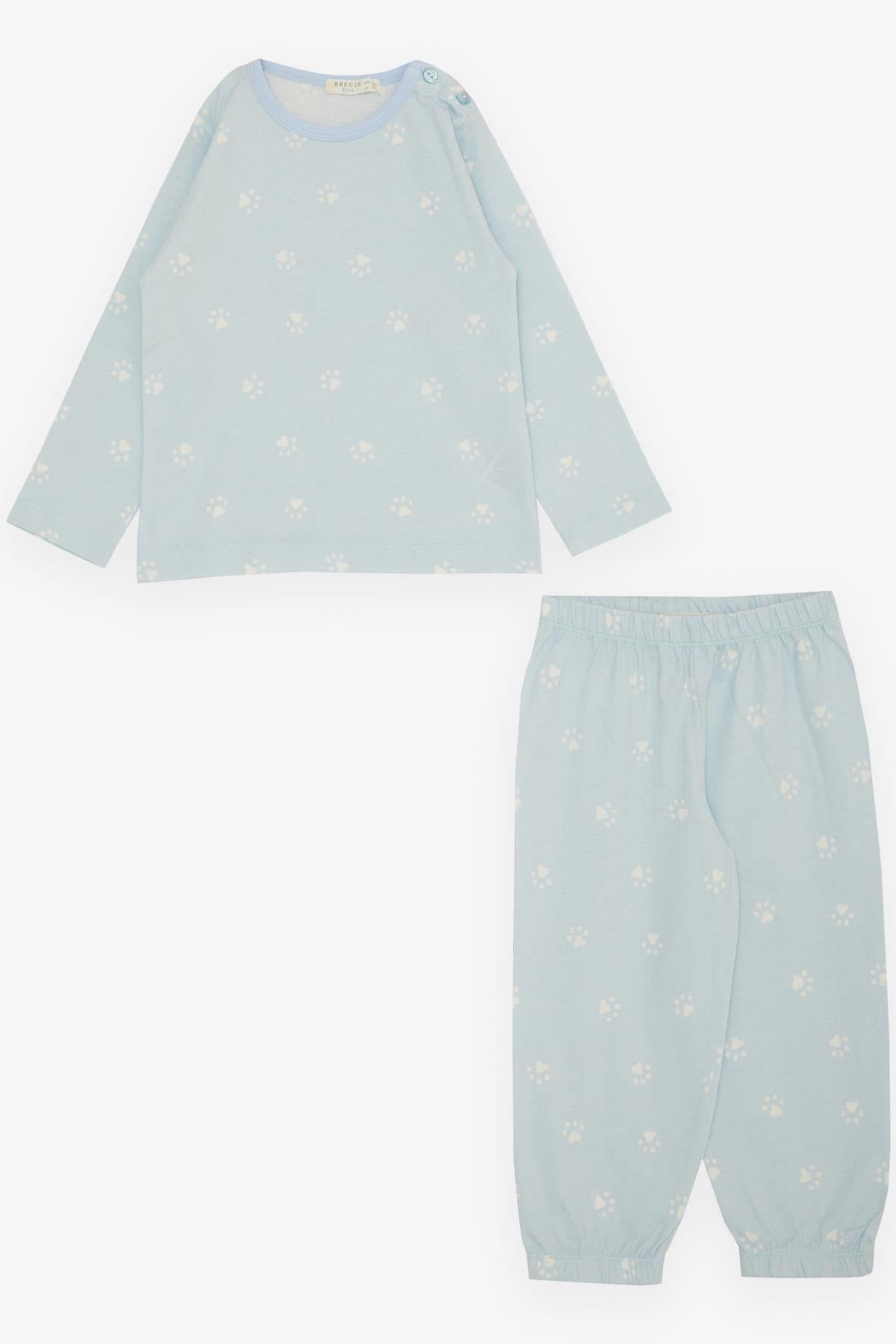 Breeze Erkek Çocuk Pijama Takımı Pati Desenli Açık Mavi (2 Yaş)
