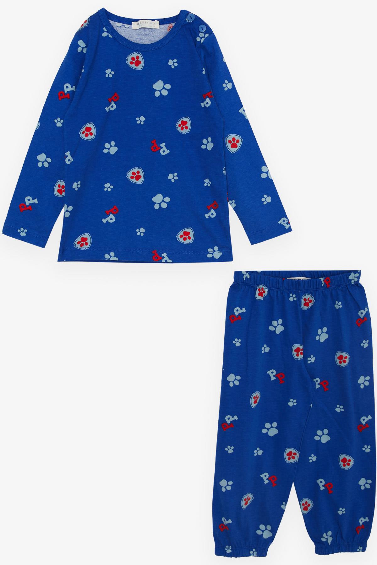 Breeze Erkek Çocuk Pijama Takımı Pati Desenli Saks Mavisi (2 Yaş)