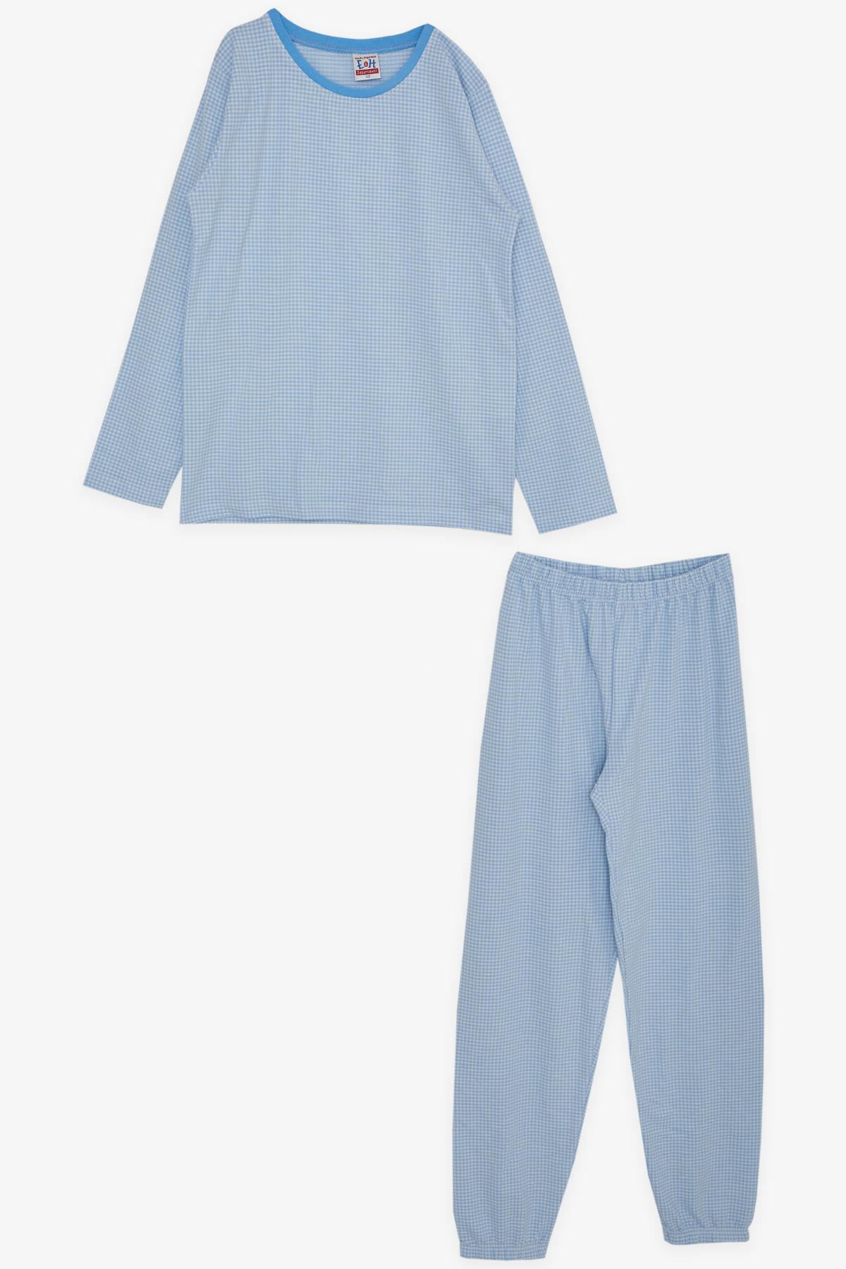 Breeze Erkek Çocuk Pijama Takımı Pöti Kare Desenli Açık Mavi (9-12 Yaş)