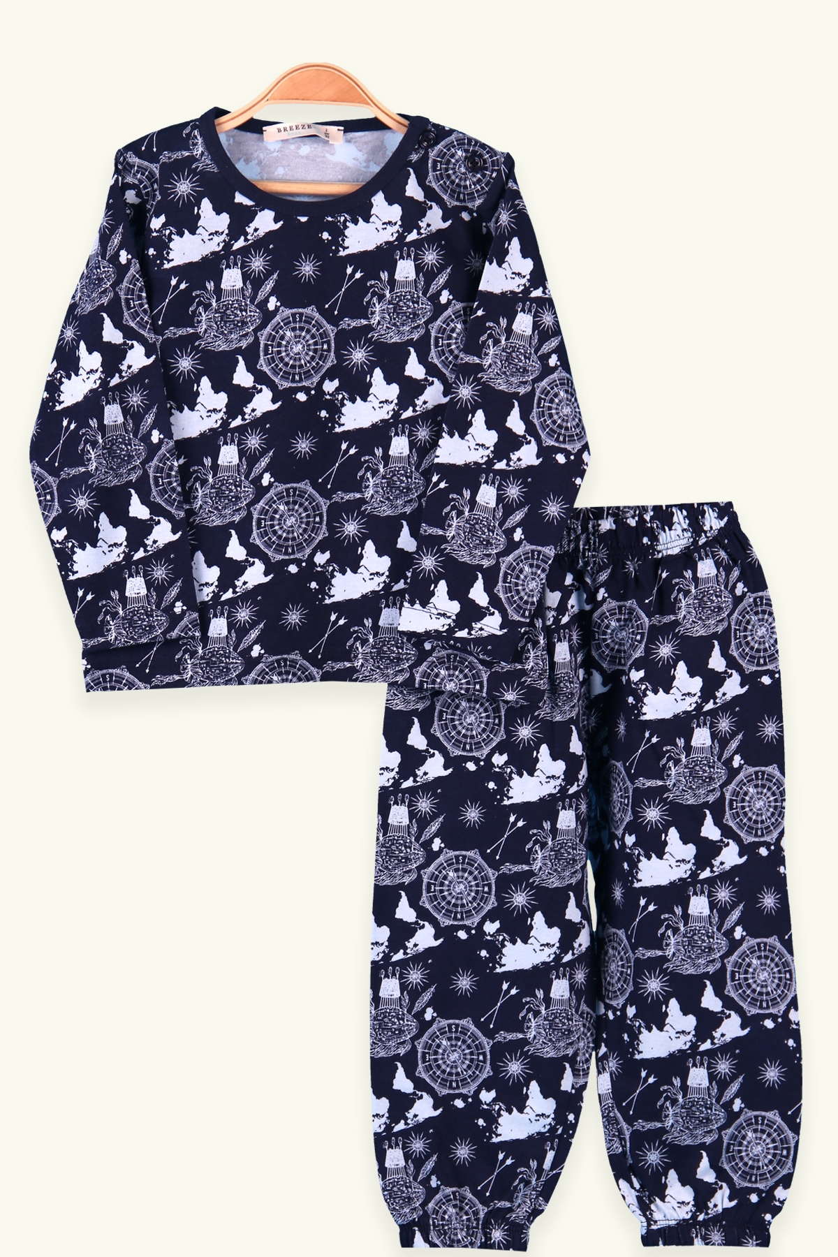 Breeze Erkek Çocuk Pijama Takımı Pusula Desenli Lacivert (2-6 Yaş)