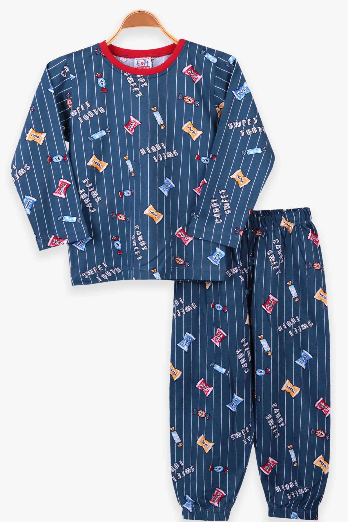Breeze Erkek Çocuk Pijama Takımı Şeker Desenli İndigo (4-8 Yaş)