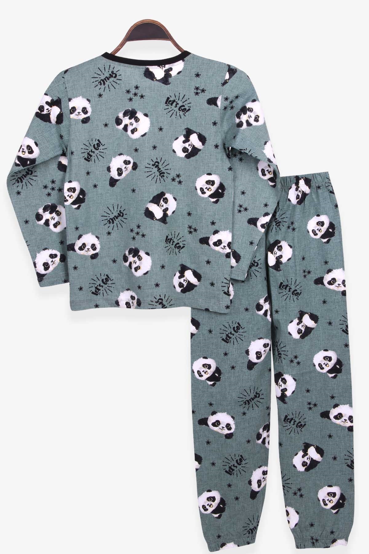 Erkek Çocuk Pijama Takımı Sevimli Panda Desenli Mint Yeşili (9 Yaş)