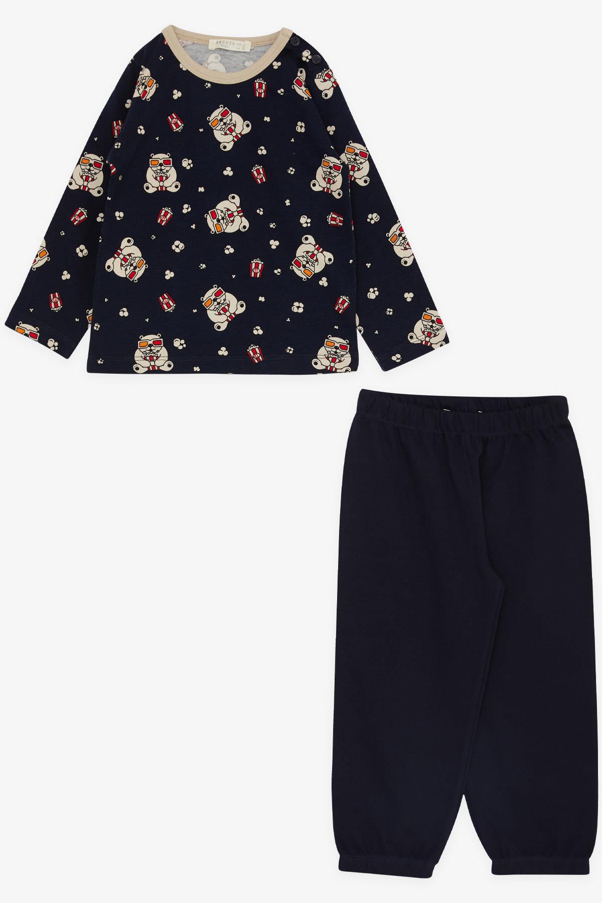 Breeze Erkek Çocuk Pijama Takımı Sinema Keyfi Yapan Köpekcik Desenli Lacivert (1-4 Yaş)