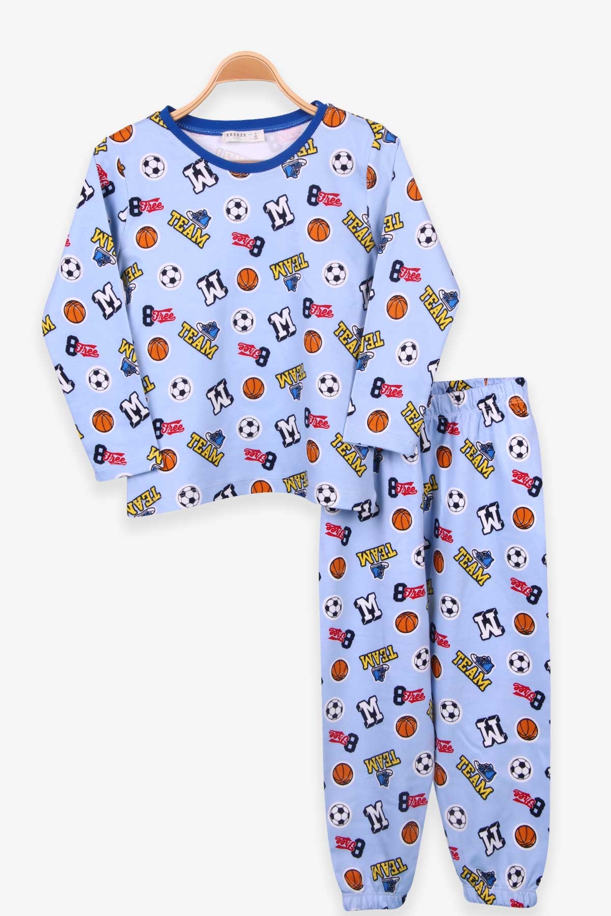 Erkek Çocuk Pijama Takımı Spor Temalı Açık Mavi 5 Yaş - Yumuşak Kumaş |  Breeze