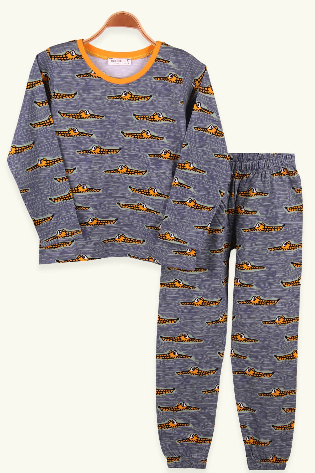 Breeze Erkek Çocuk Pijama Takımı Timsah Desenli Yeşil (6-10 Yaş)
