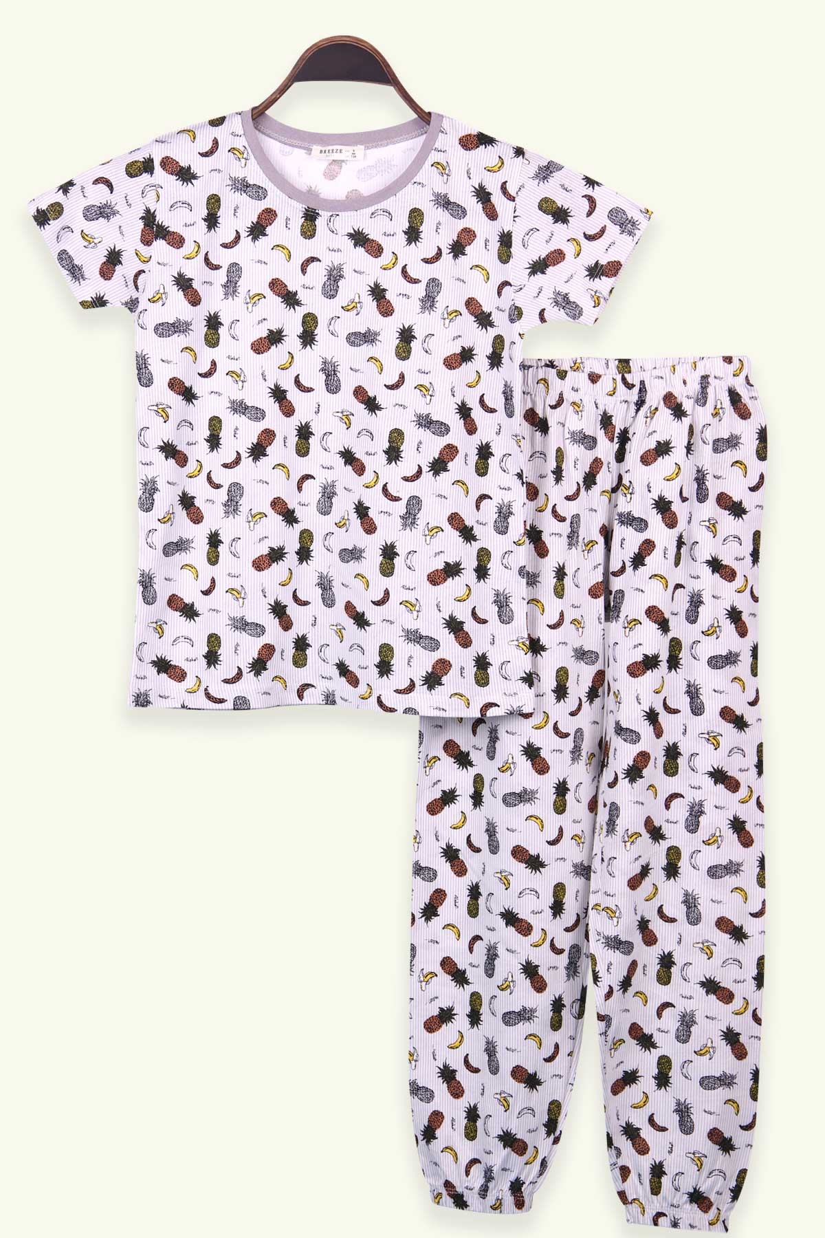 Breeze Erkek Çocuk Pijama Takımı Tropik Meyve Temalı Açık Gri (9-14 Yaş)
