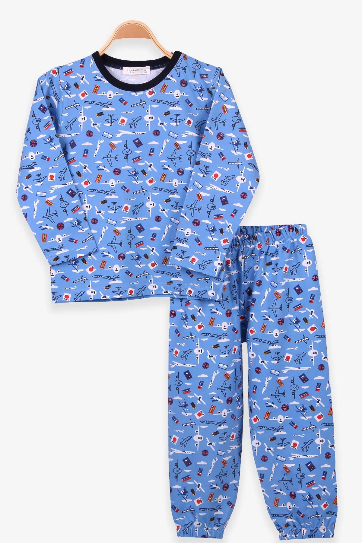 Breeze Erkek Çocuk Pijama Takımı Uçak Baskılı Mavi (4-8 Yaş)