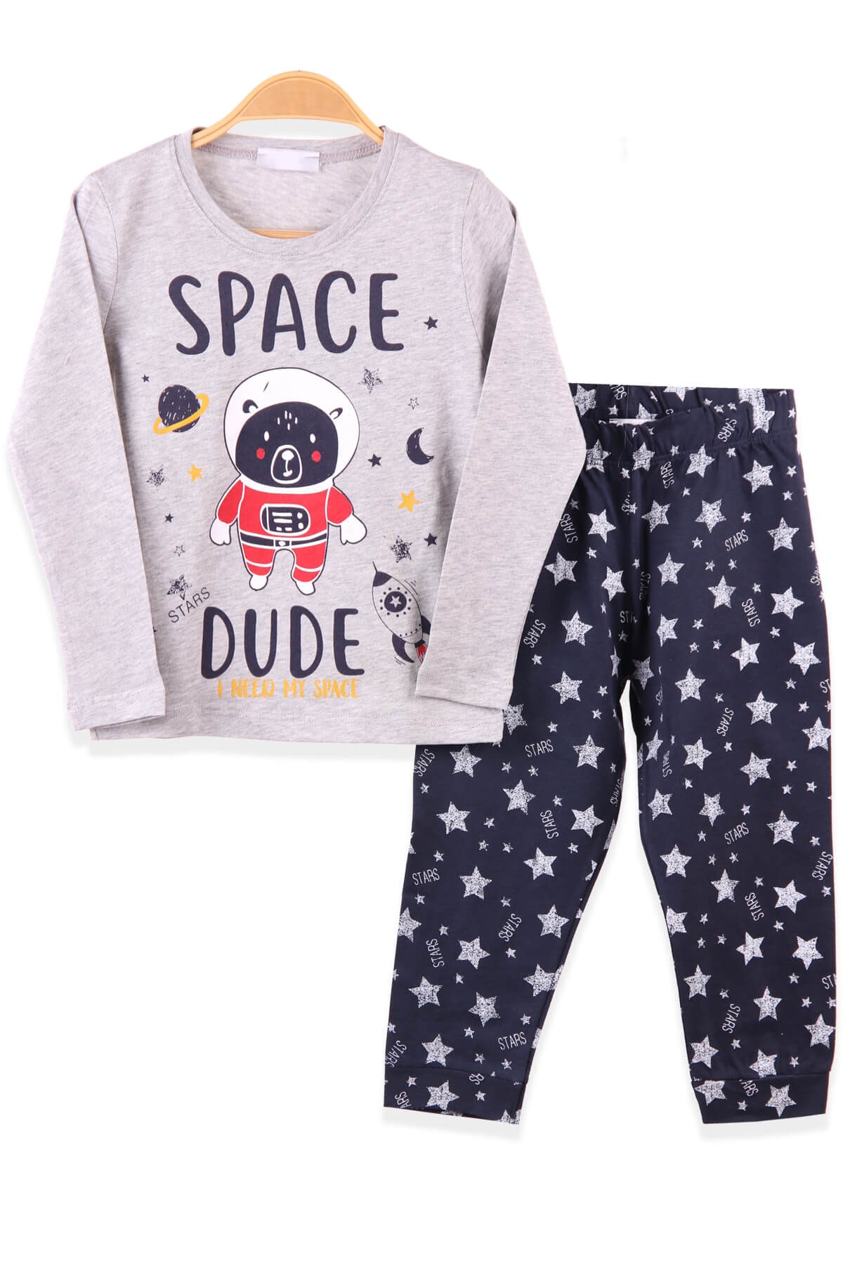 BREEZE Erkek Çocuk Pijama Takımı Uzay Temalı Gri (3-7 Yaş)