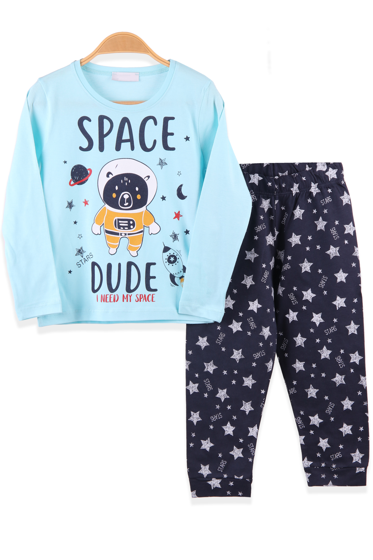 Erkek Çocuk Pijama Takımı Uzay Temalı Turkuaz 4 Yaş - Yumuşak Kumaş | Breeze
