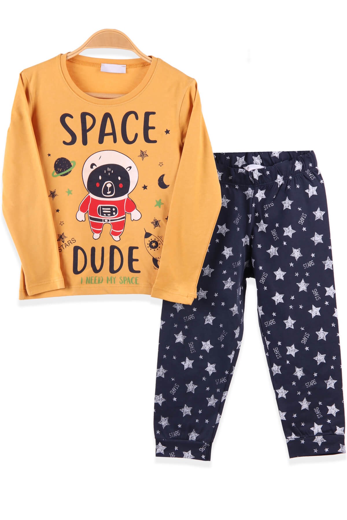 BREEZE Erkek Çocuk Pijama Takımı Uzay Temalı Sarı (3-7 Yaş)