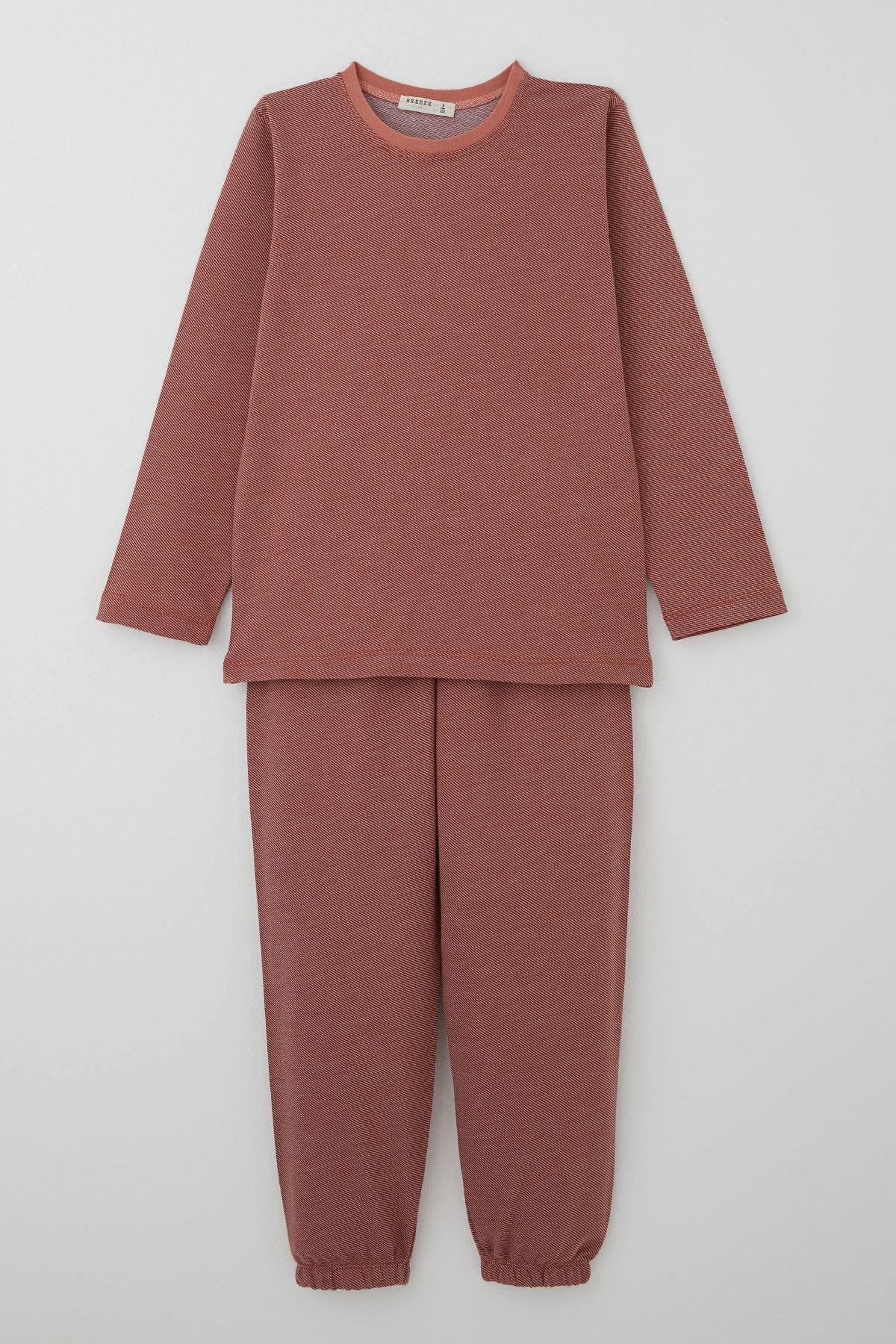 Breeze Erkek Çocuk Pijama Takımı Verev Çizgi Desenli Kiremit (4-8 Yaş)