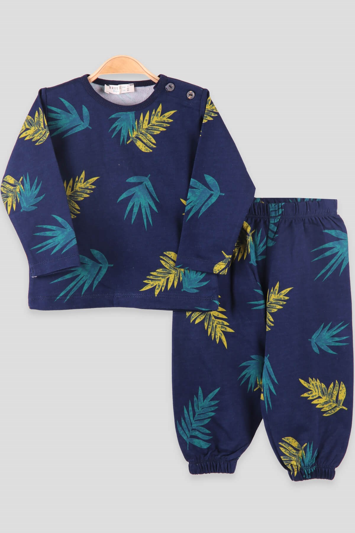 Breeze Erkek Çocuk Pijama Takımı Yapraklı Lacivert-Yeşil (1-4 Yaş)