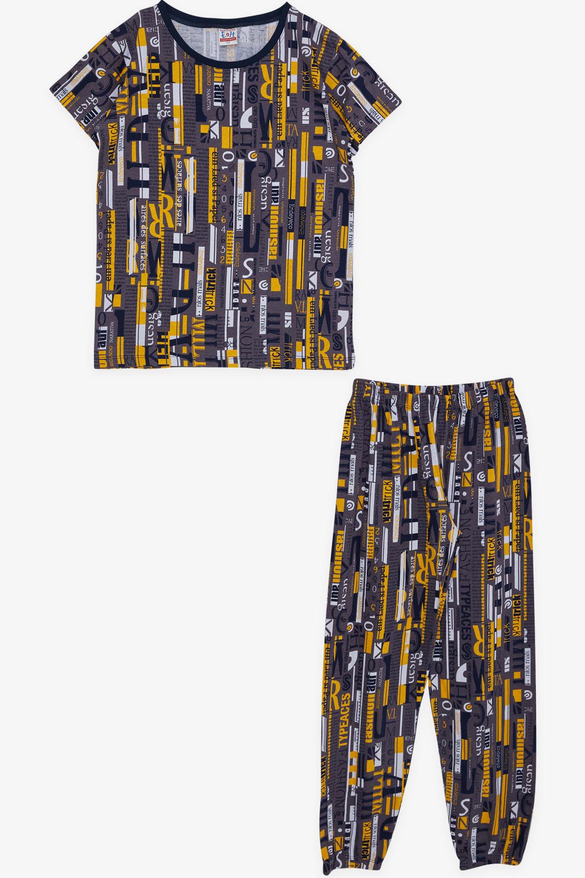 Breeze Erkek Çocuk Pijama Takımı Yazı Desenli Füme (9-14 Yaş)