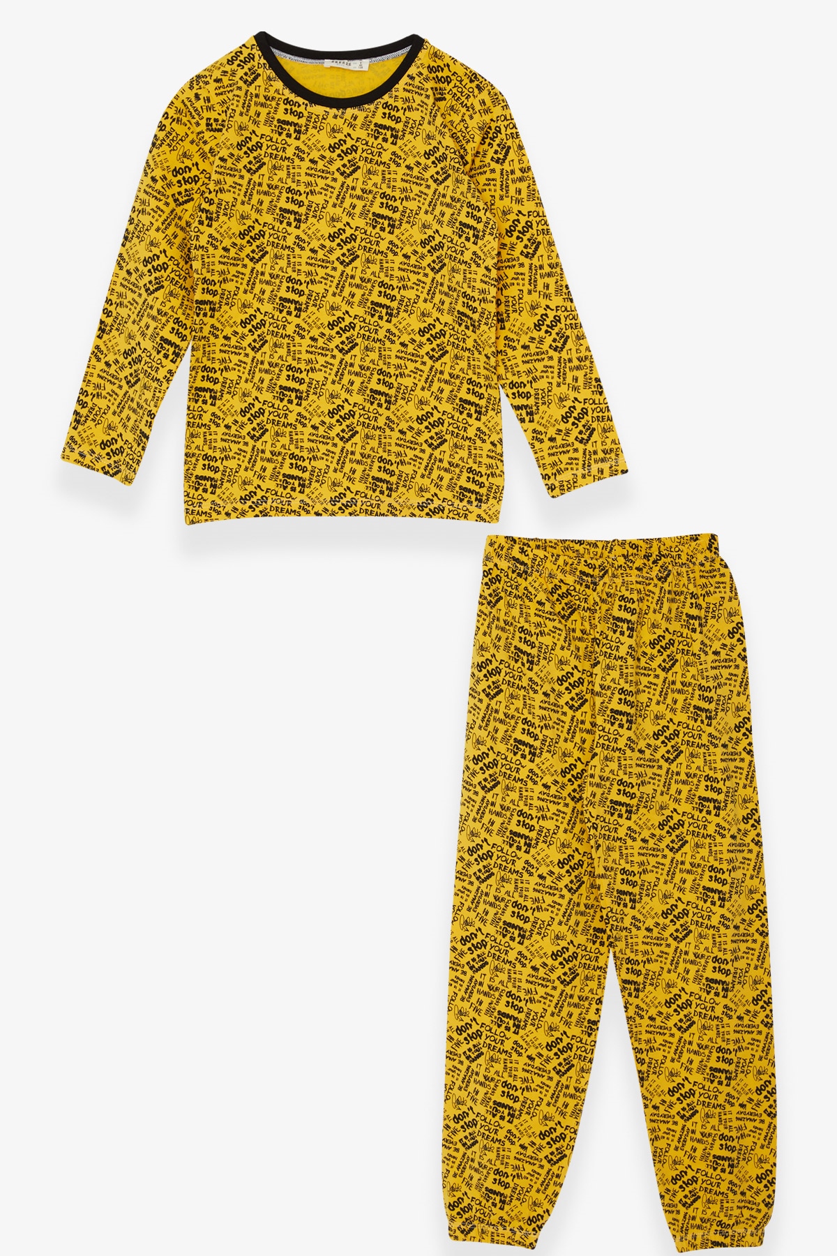 Breeze Erkek Çocuk Pijama Takımı Yazı Desenli Sarı (4-8 Yaş)