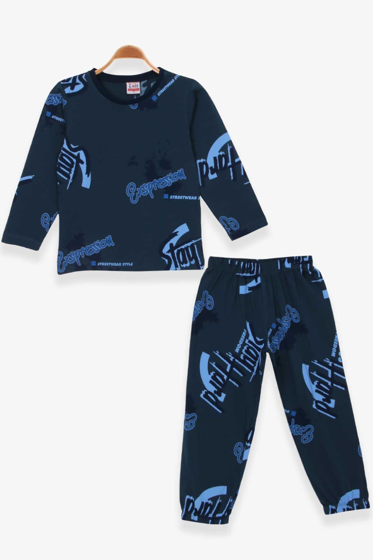 Breeze Erkek Çocuk Pijama Takımı Yazı Desenli Koyu Yeşil (4-8 Yaş)