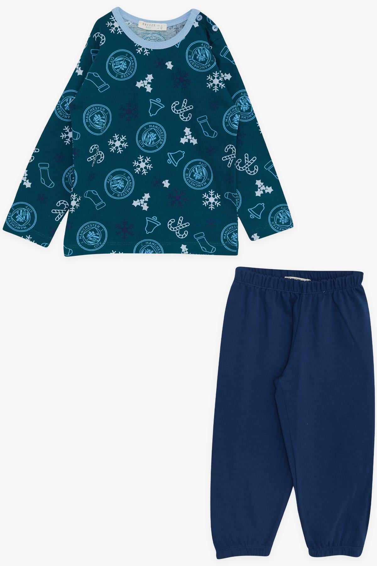 Breeze Erkek Çocuk Pijama Takımı Yılbaşı Temalı Petrol Yeşili (1-4 Yaş)