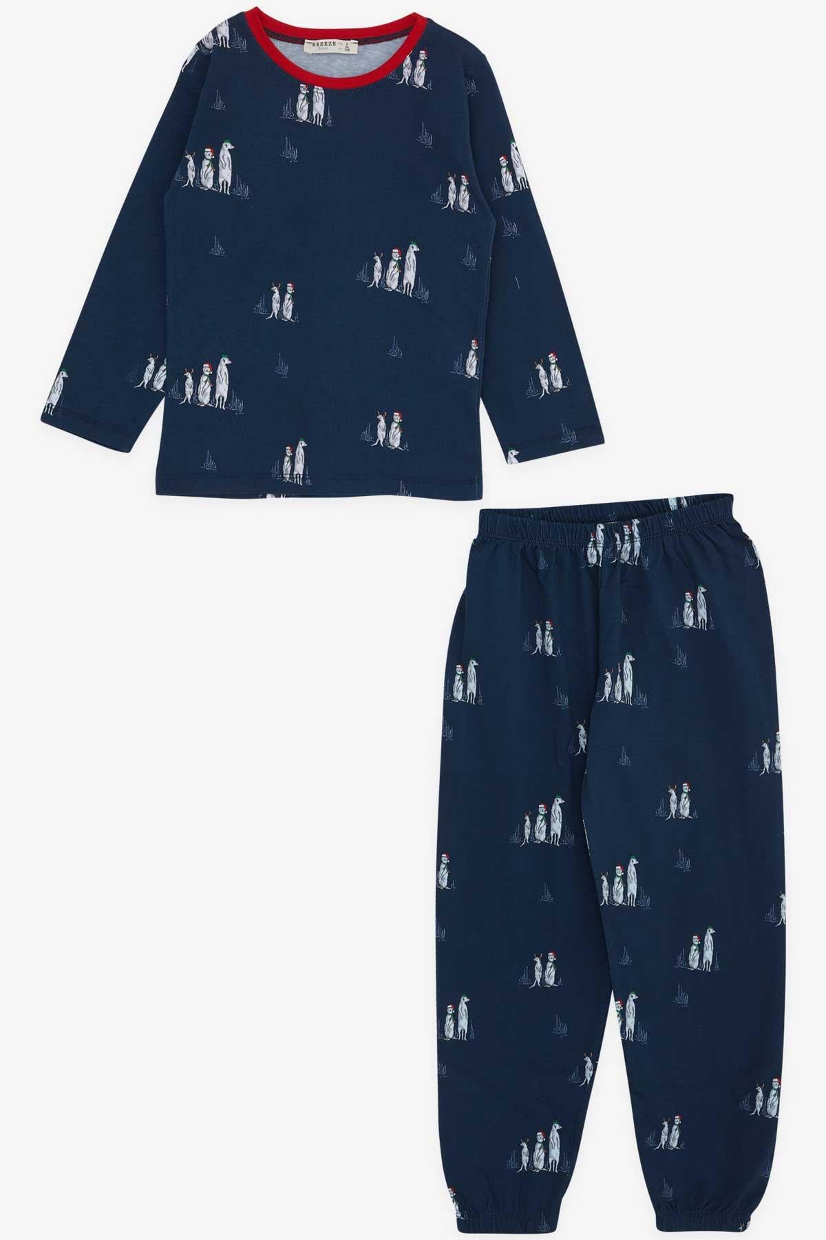 Breeze Erkek Çocuk Pijama Takımı Yılbaşı Temalı Lacivert (4-6 Yaş)