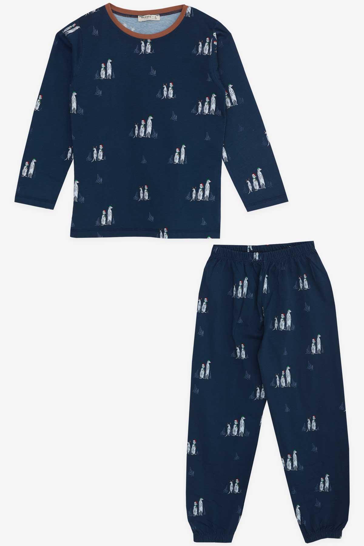 Breeze Erkek Çocuk Pijama Takımı Yılbaşı Temalı Lacivert (4-6 Yaş)