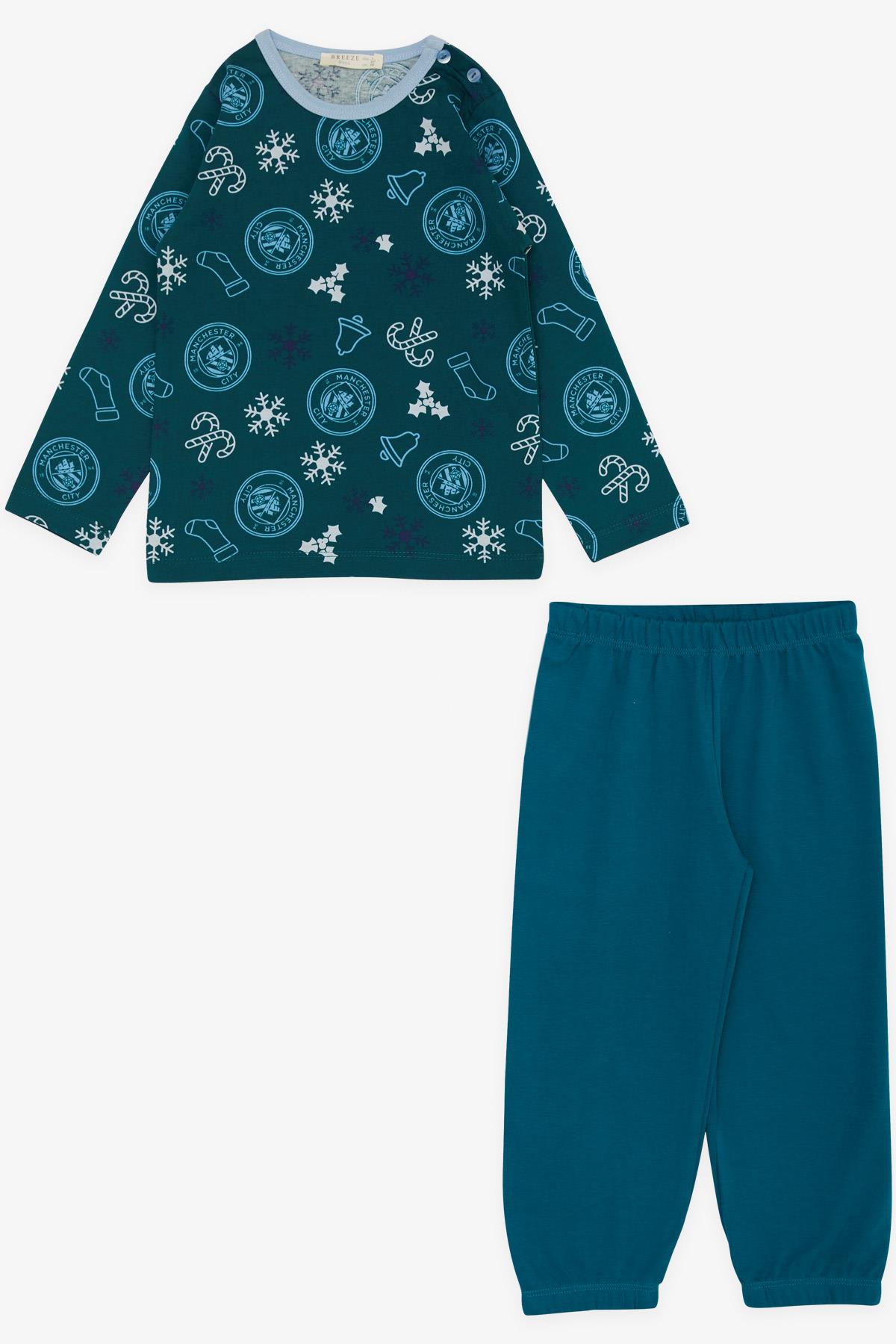 Breeze Erkek Çocuk Pijama Takımı Yılbaşı Temalı Petrol Yeşili (1-4 Yaş)