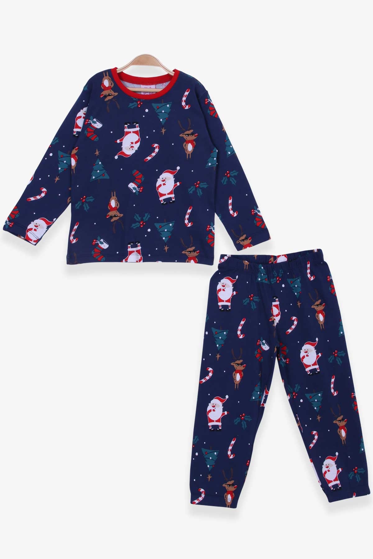 Breeze Erkek Çocuk Pijama Takımı Yılbaşı Temalı Koyu Mavi (4-6 Yaş)
