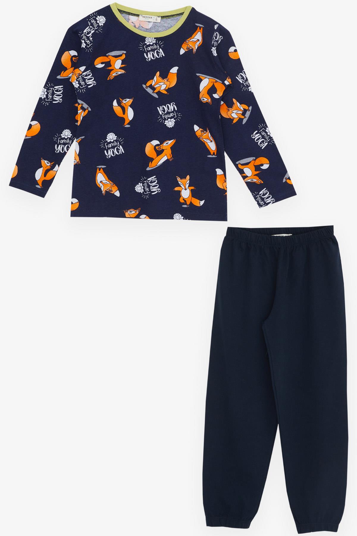 Breeze Erkek Çocuk Pijama Takımı Yogacı Aile Tilkicik Desenli Lacivert (4-8 Yaş)