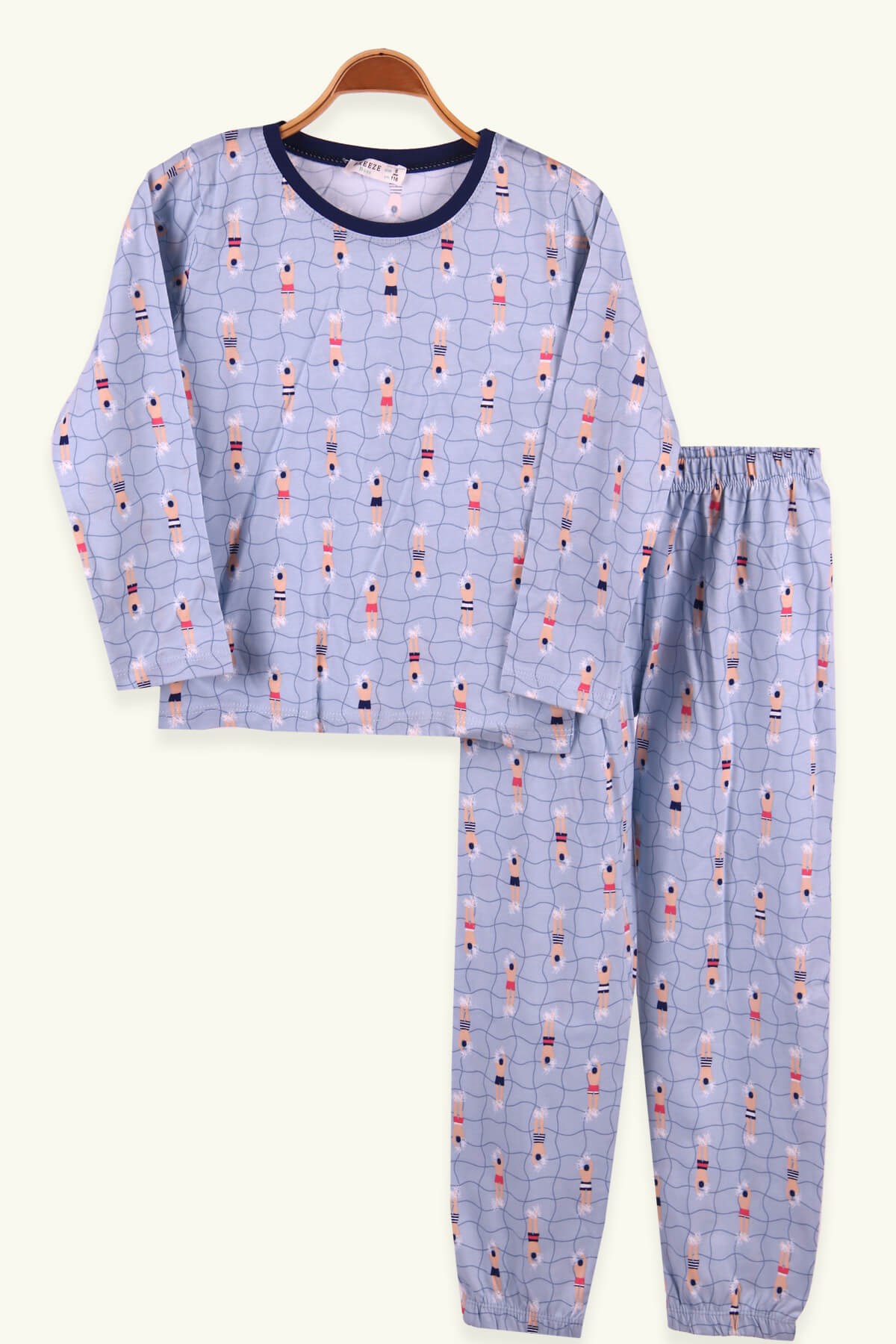 Breeze Erkek Çocuk Pijama Takımı Yüzücü Desenli Açık Mavi (6-10 Yaş)