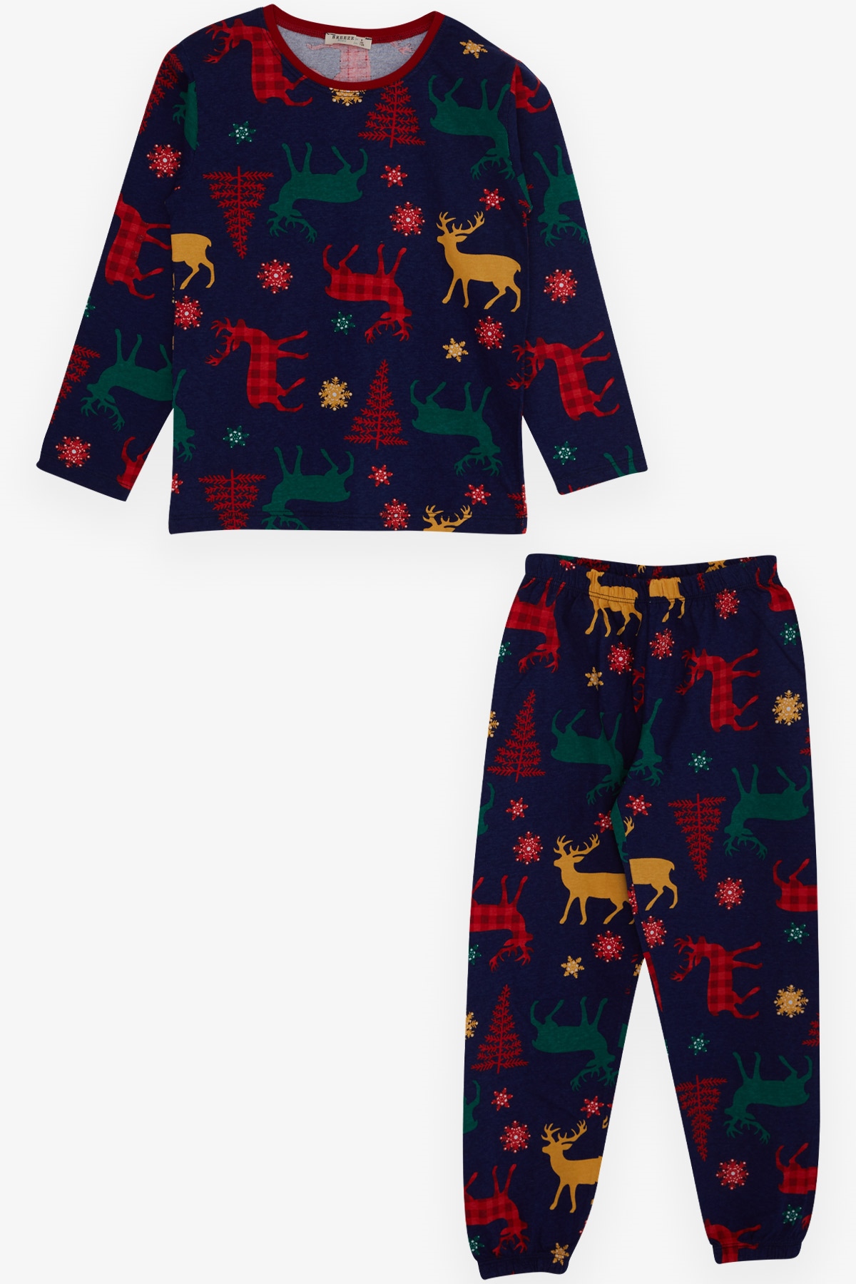 Breeze Erkek Çocuk Pijama Yılbaşı Temalı Koyu Mavi (4-8 Yaş)