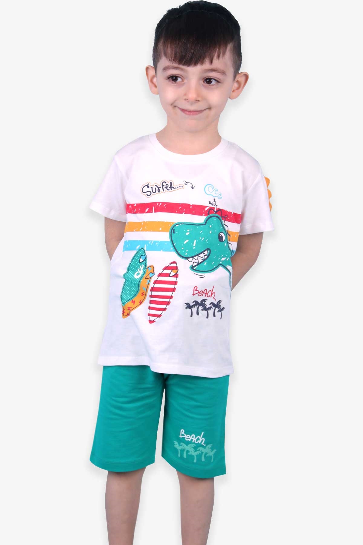 Breeze Erkek Çocuk Şort Takım Dinozor Baskılı Ekru (1.5-5 Yaş)
