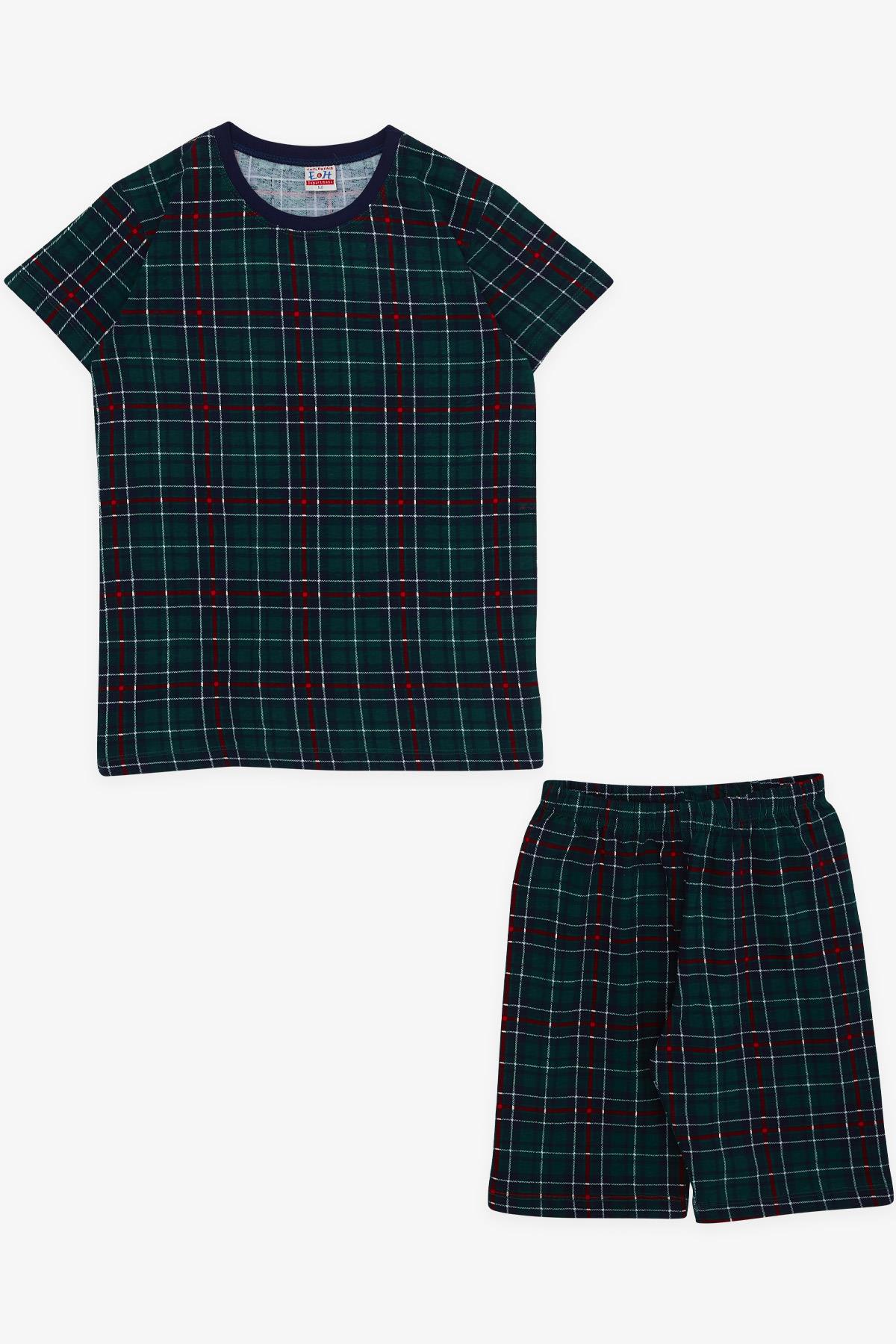 Breeze Erkek Çocuk Şortlu Pijama Takımı Ekose Desenli Koyu Yeşil (10-14 Yaş)