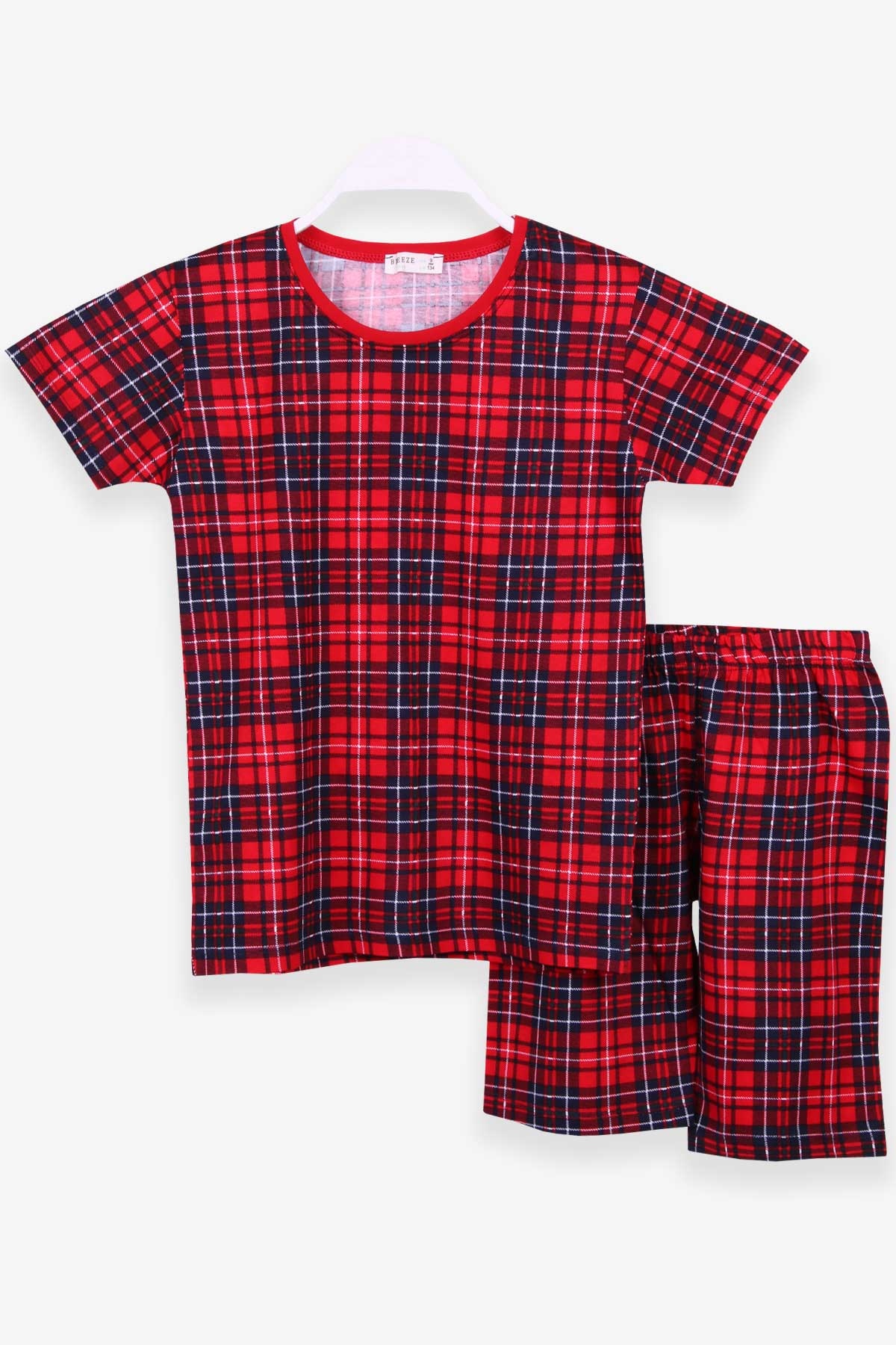 Breeze Erkek Çocuk Şortlu Pijama Takımı Ekoseli Kırmızı (9-12 Yaş)