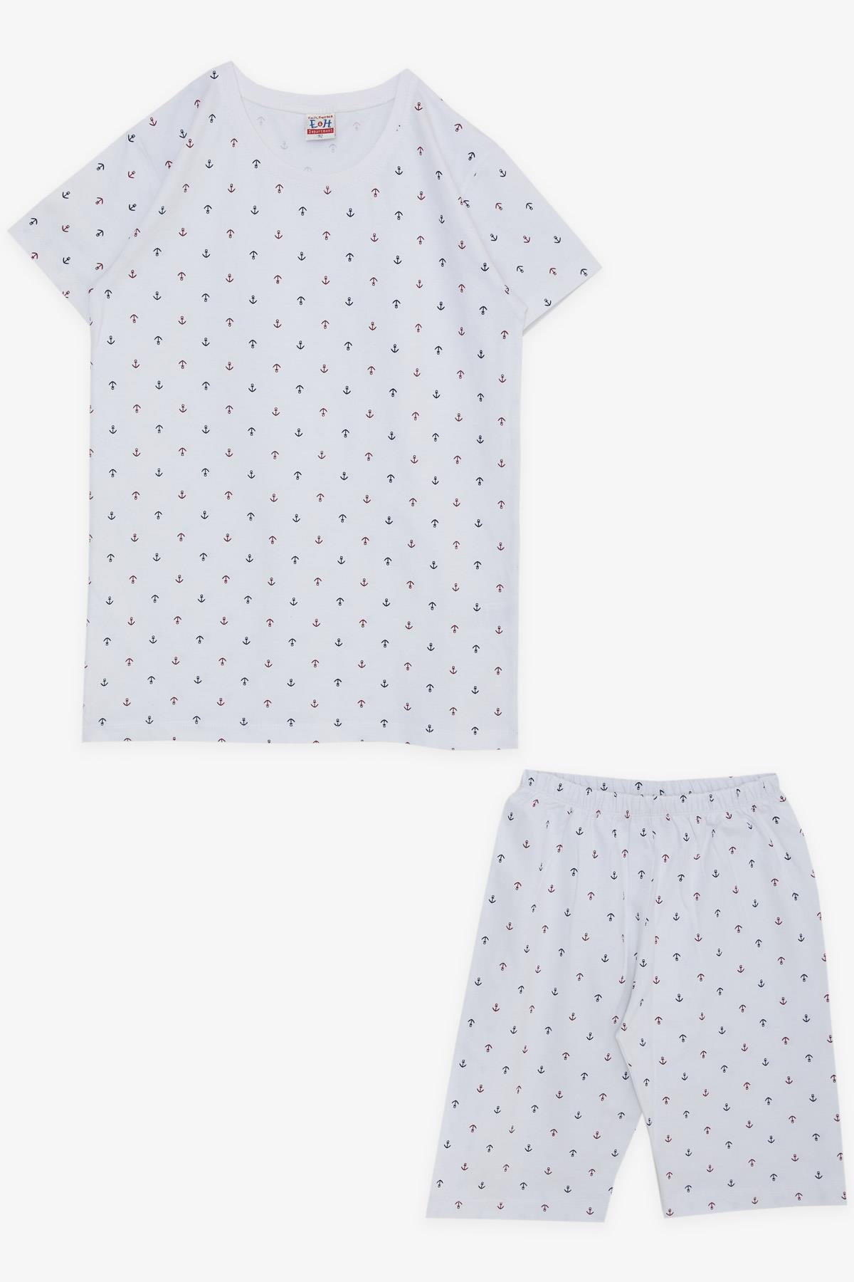 Breeze Erkek Çocuk Şortlu Pijama Takımı Renkli Çapa Desenli Beyaz (12-14 Yaş)